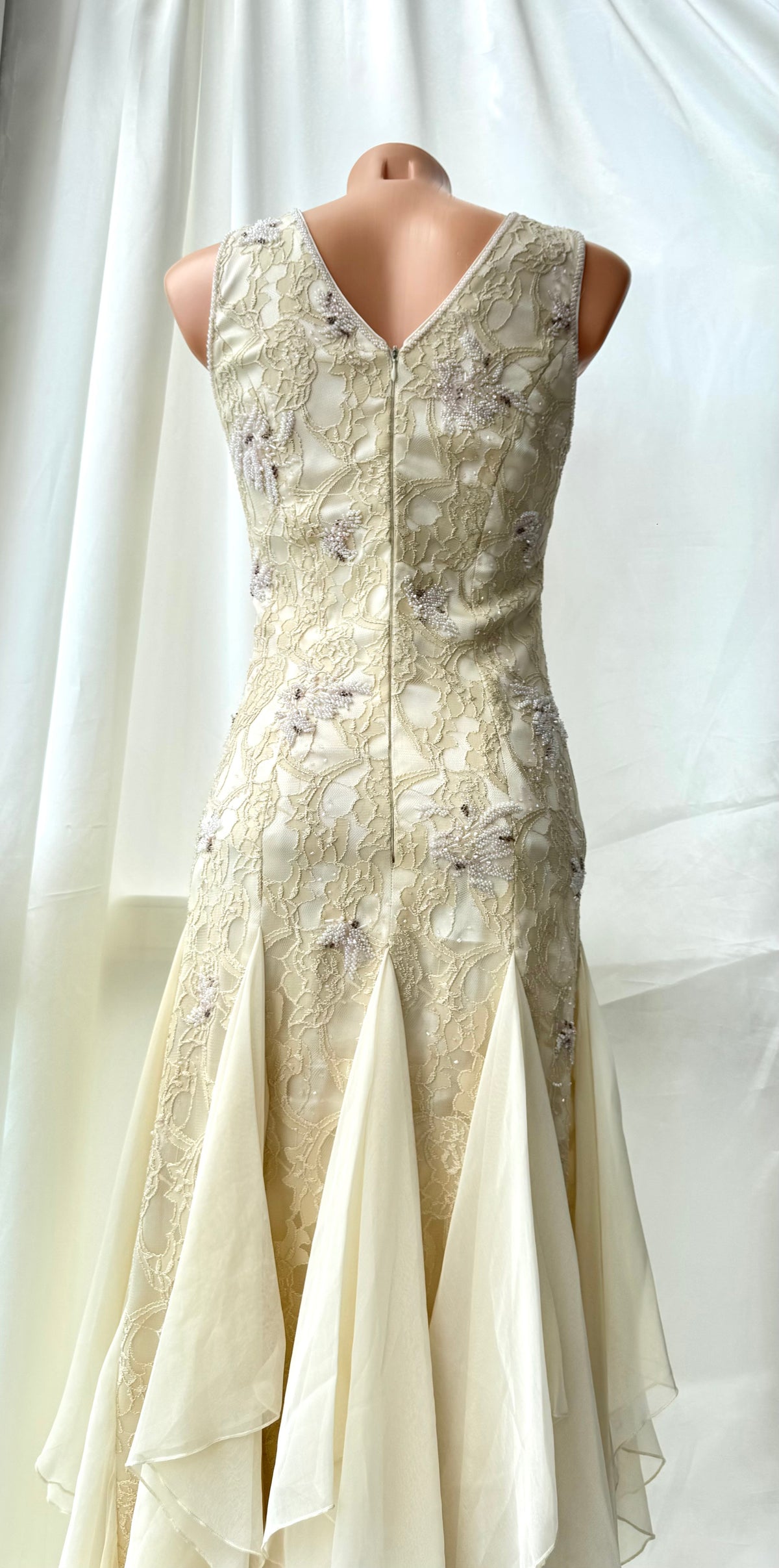Cream Beaded Vintage Ruffle Dress