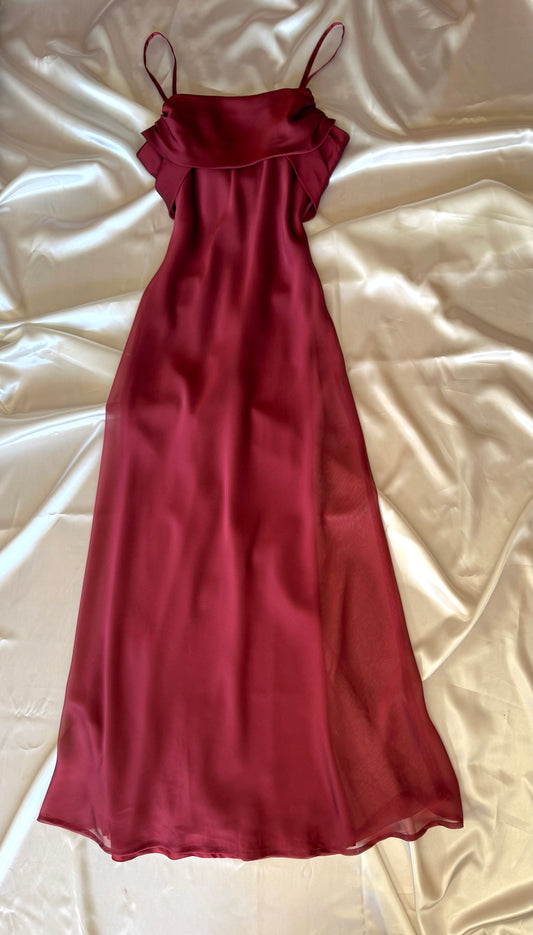 Elegant Red Vintage Dress with Ribbon