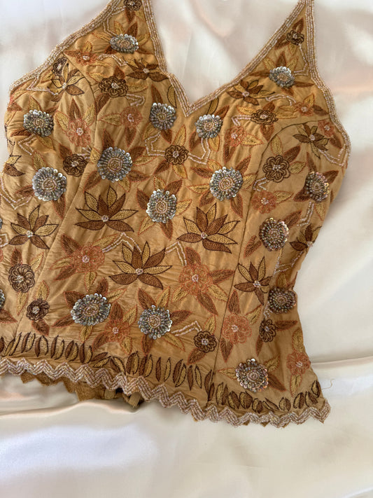 Gold Beaded Silk Vintage Top