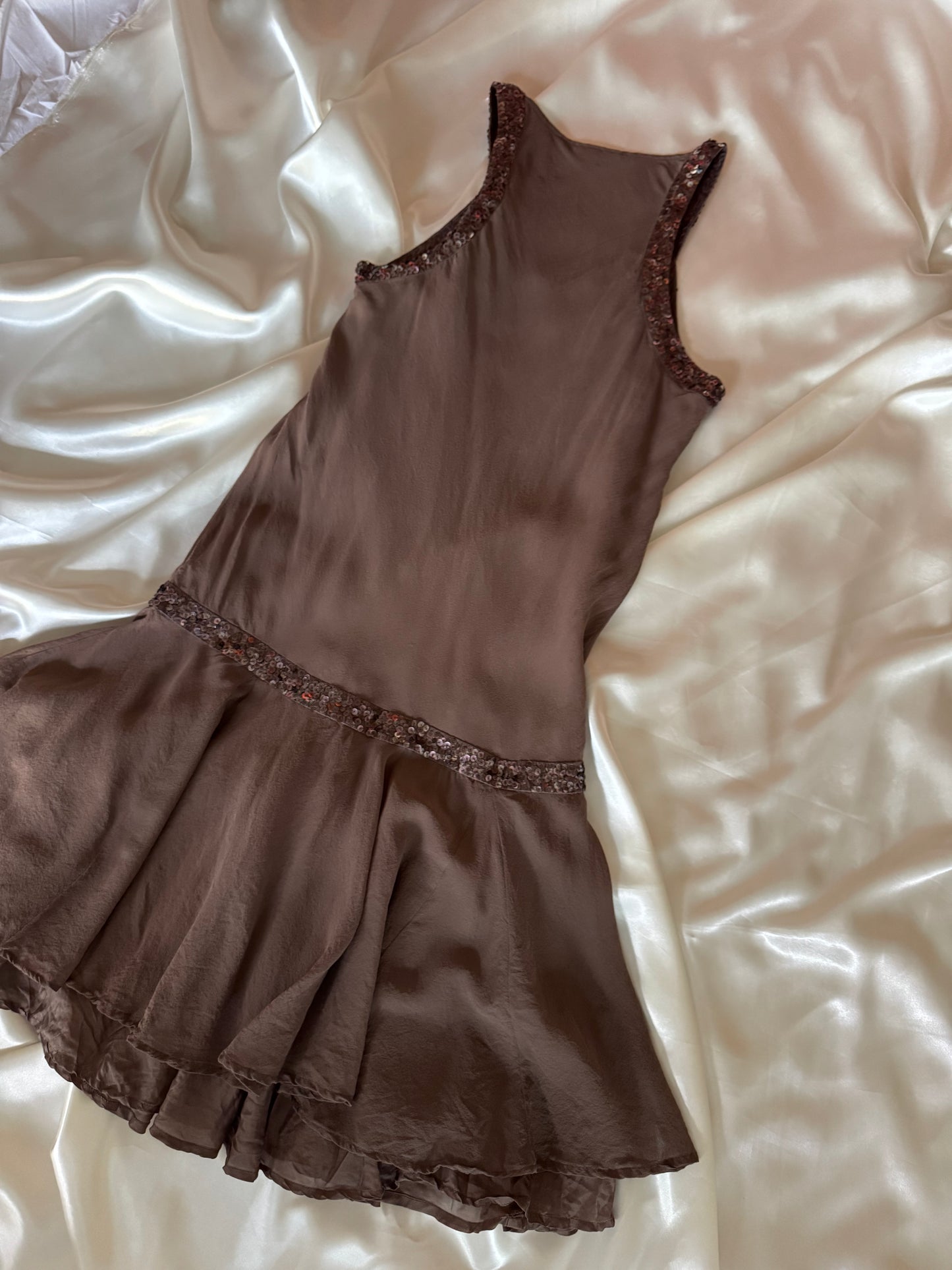 Sequin Brown Beaded Silk Dress