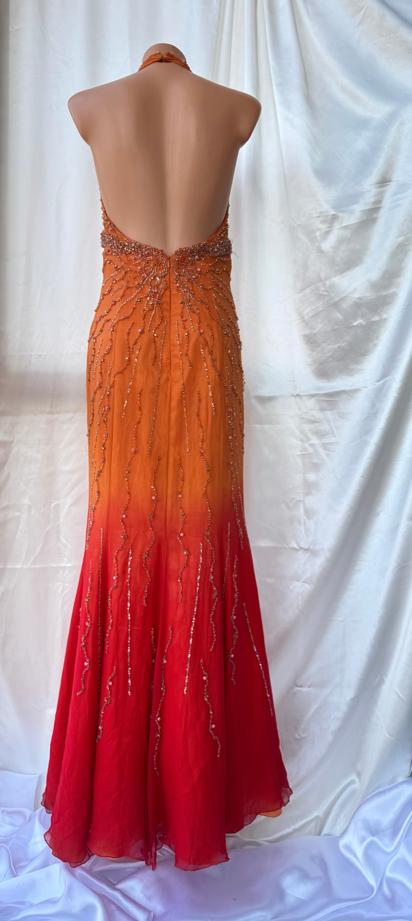 Stunning Beaded Vintage Orange Ombre Silk Dress