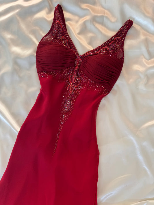 Red Beaded Silk Vintage Dress