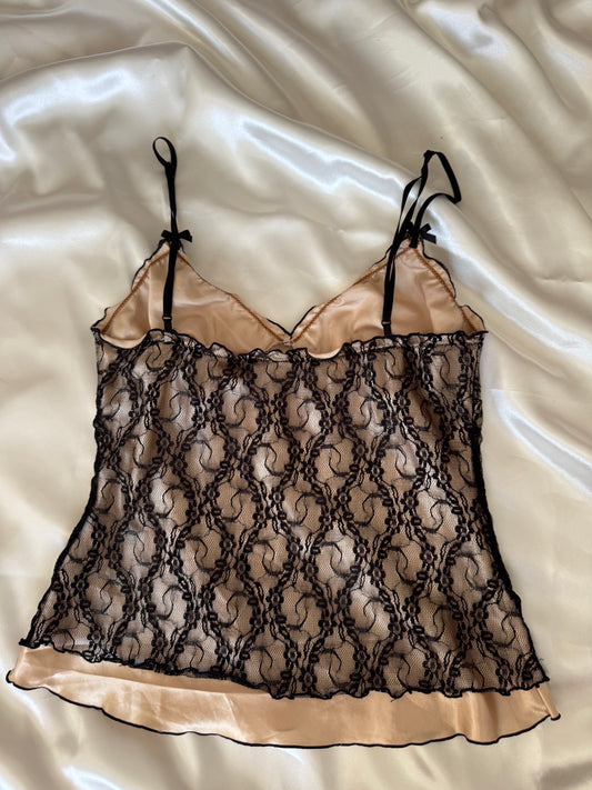Champagne & Black Lace Top