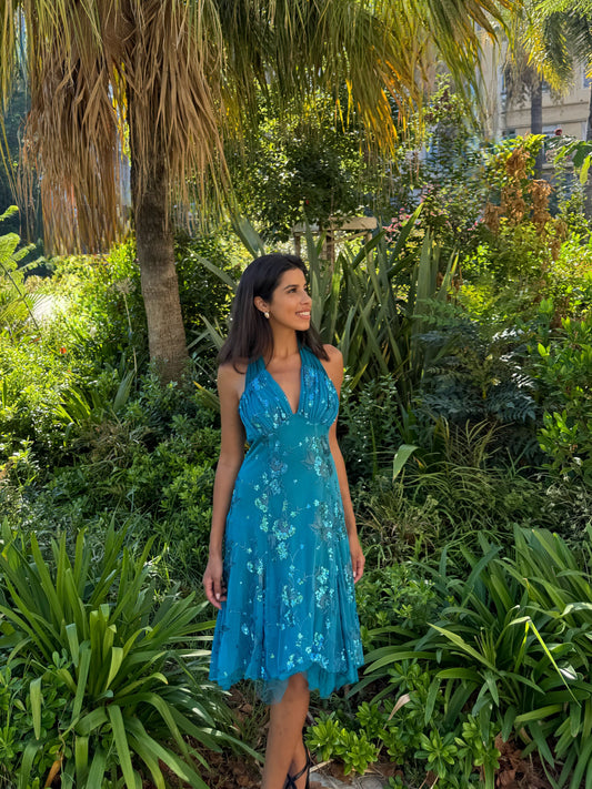 Spectacular Blue Mini Beaded Dress