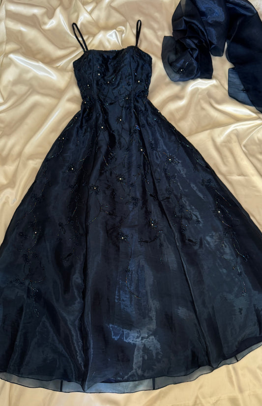 Gorgeous Blue Tulle Beaded Gothic Vintage Gown