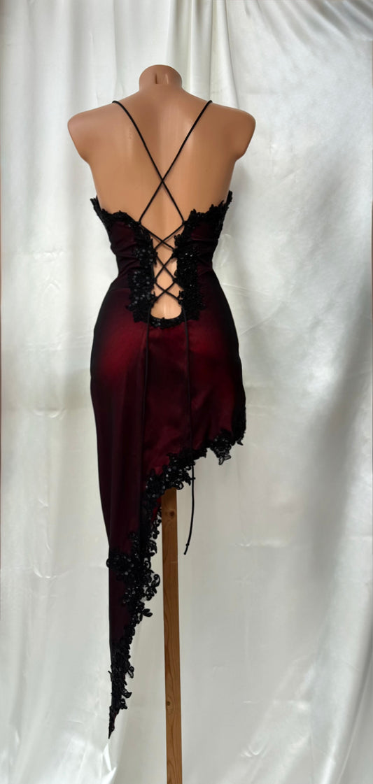 Stunning Red & Black Scarlet Lace Corset Tie Vintage Dress