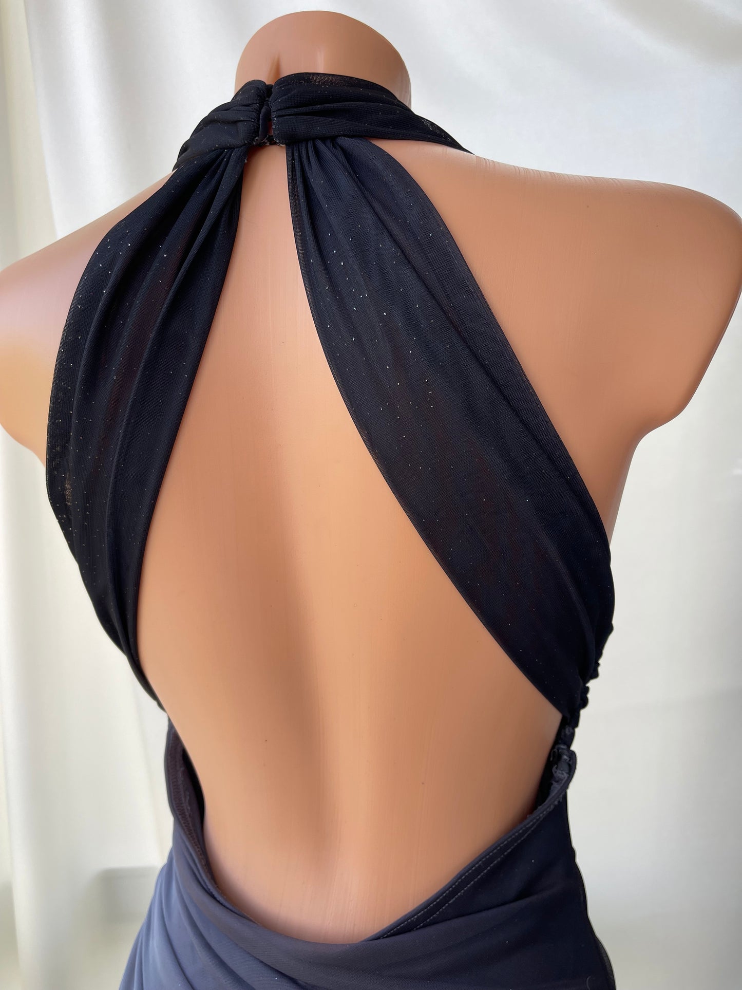 Sparkly Ombre Gray Halter Neck Vintage Dress