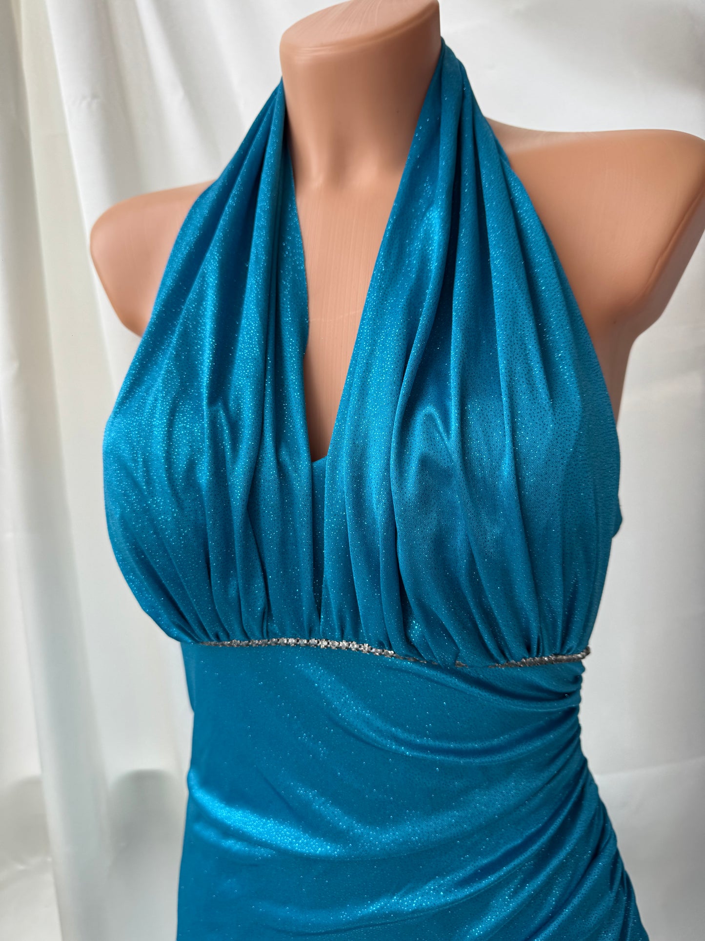 Sparkly Turquoise Blue Halter Neck Vintage Dress