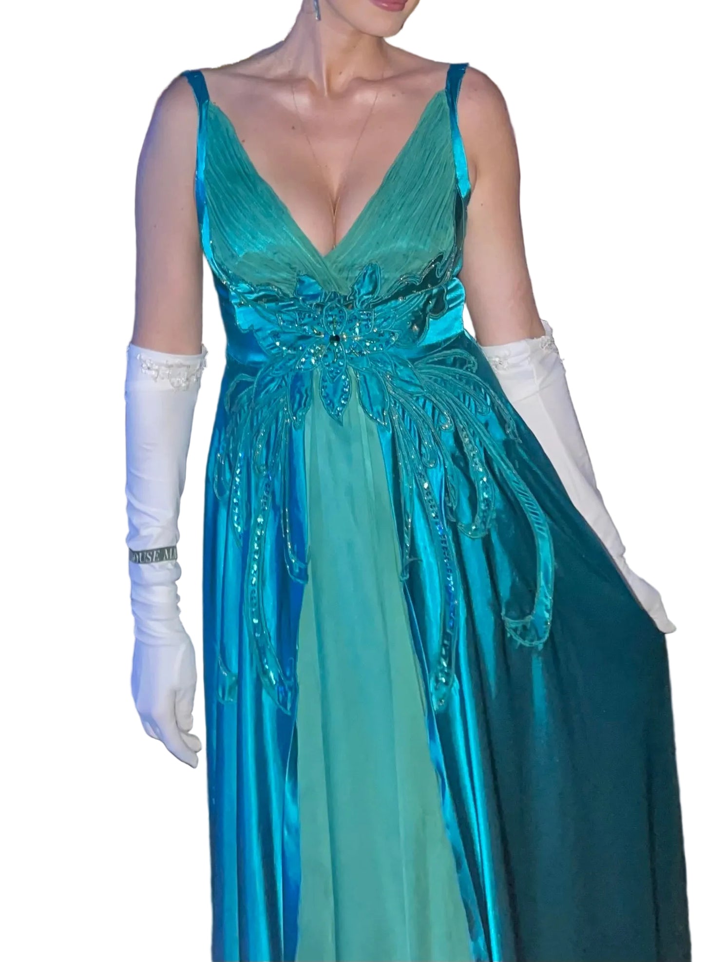 Absolutely Beautiful Butterfly Green Blue Vintage Beaded Dress