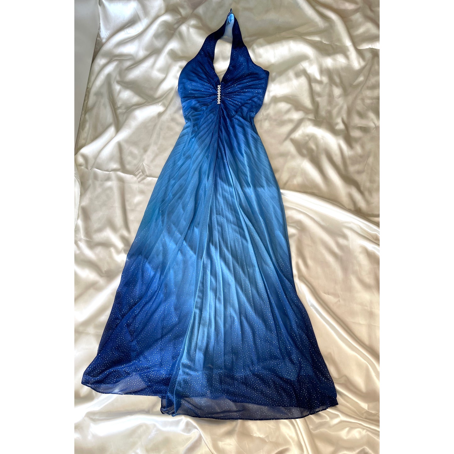 Sparkly Blue Halter Neck Vintage Dress