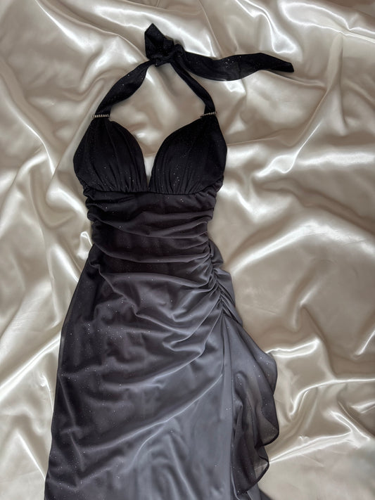 Sparkly Ombre Gray Halter Neck Vintage Dress