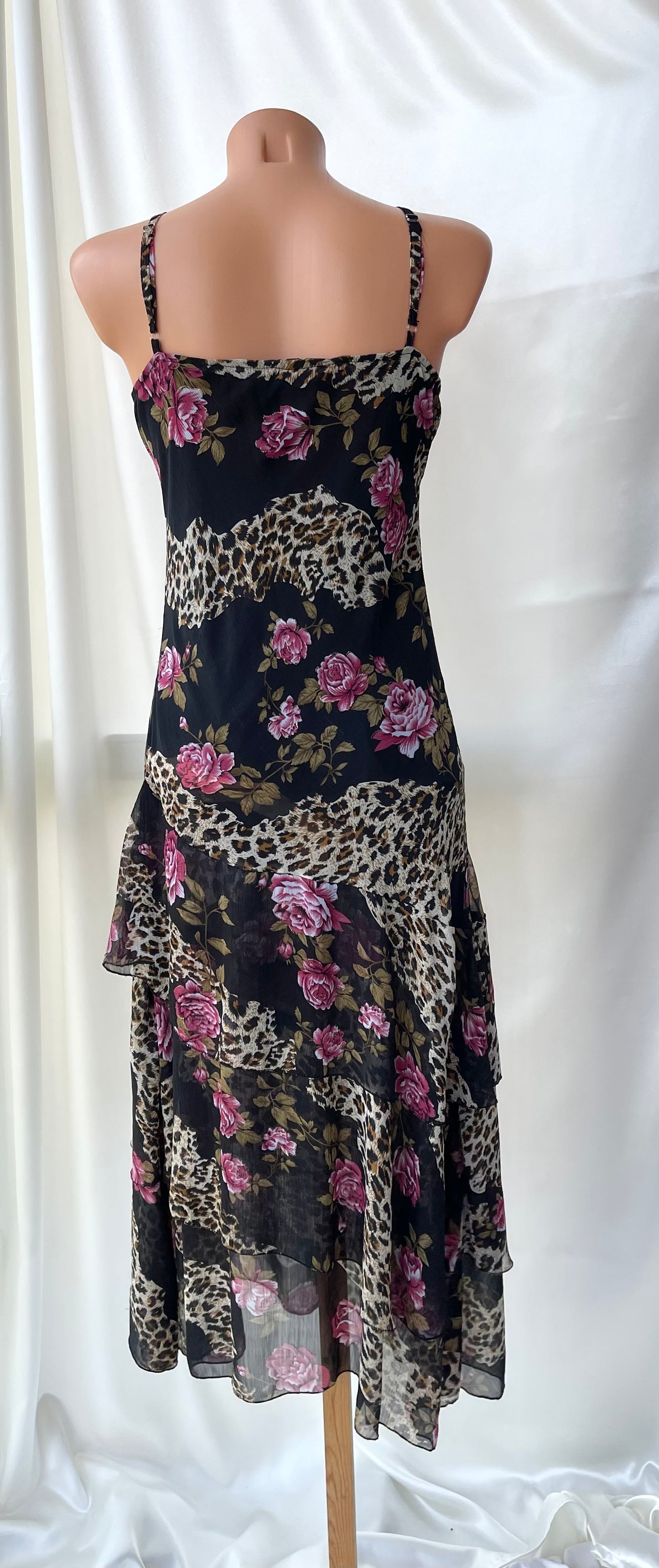 Beautiful Leopard & Flower Pattern Vintage Black Dress