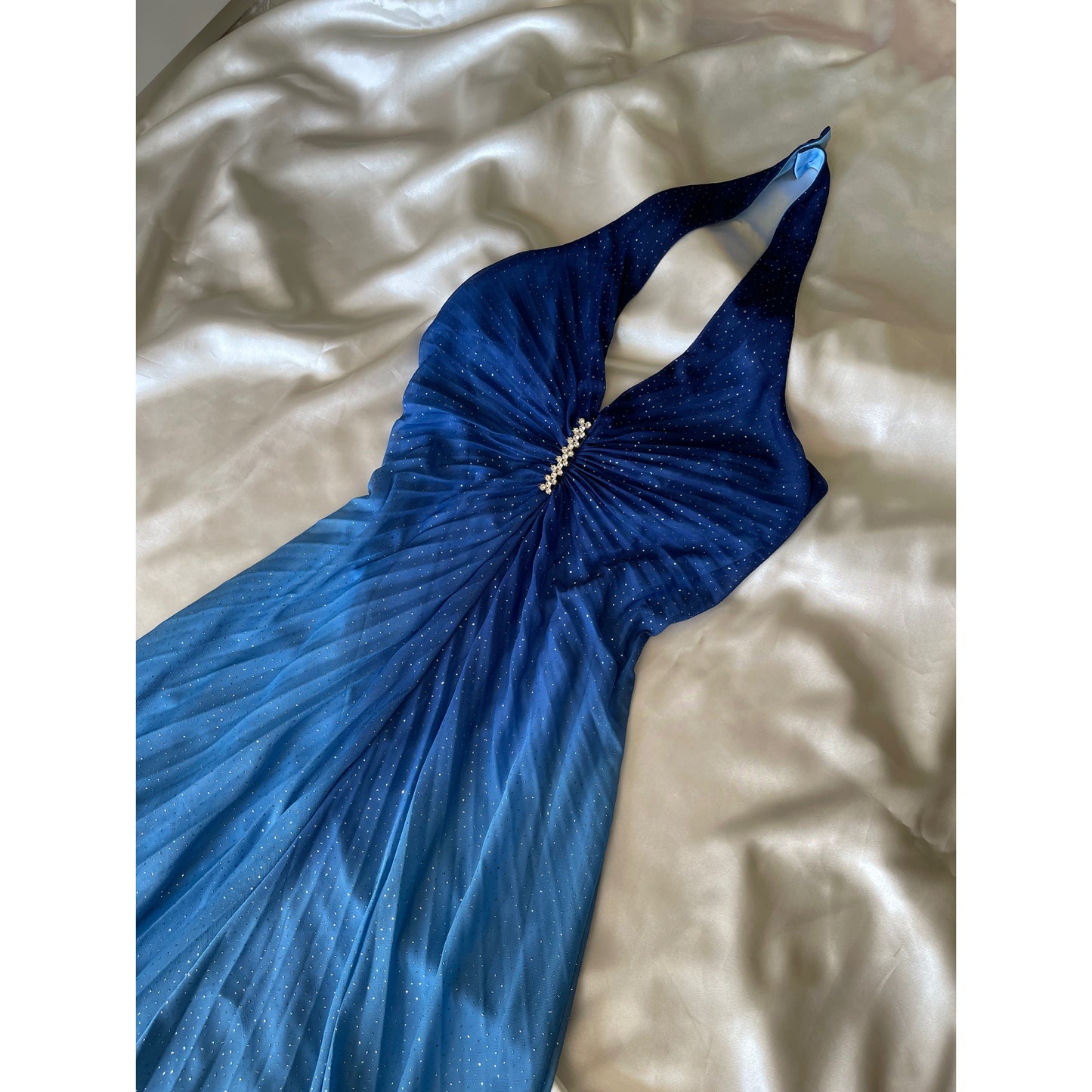 Sparkly Blue Halter Neck Vintage Dress