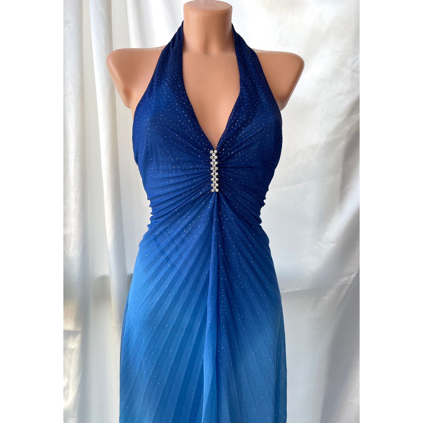 Sparkly Blue Halter Neck Vintage Dress