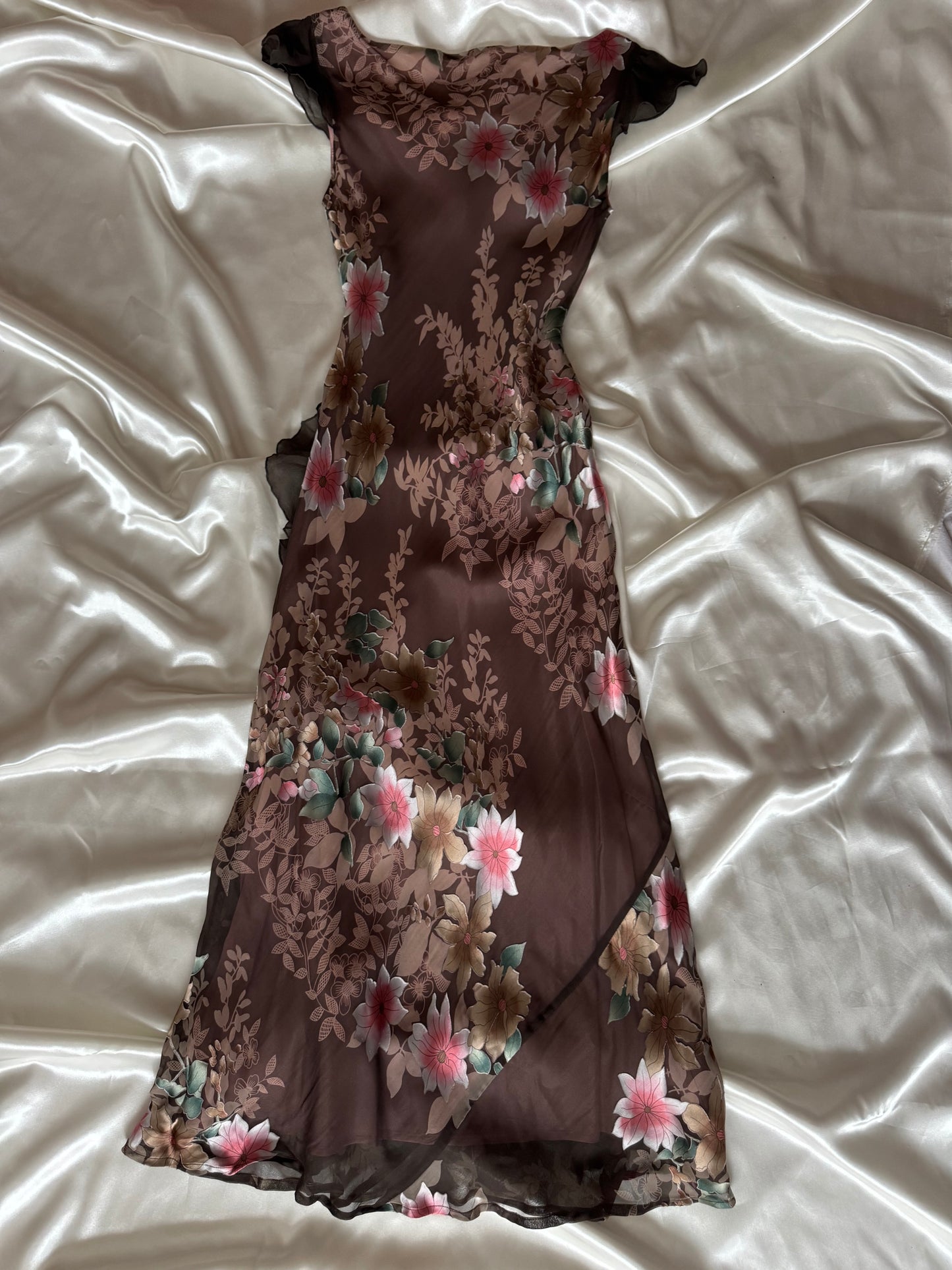 Gorgeous Brown Floral Vintage Dress