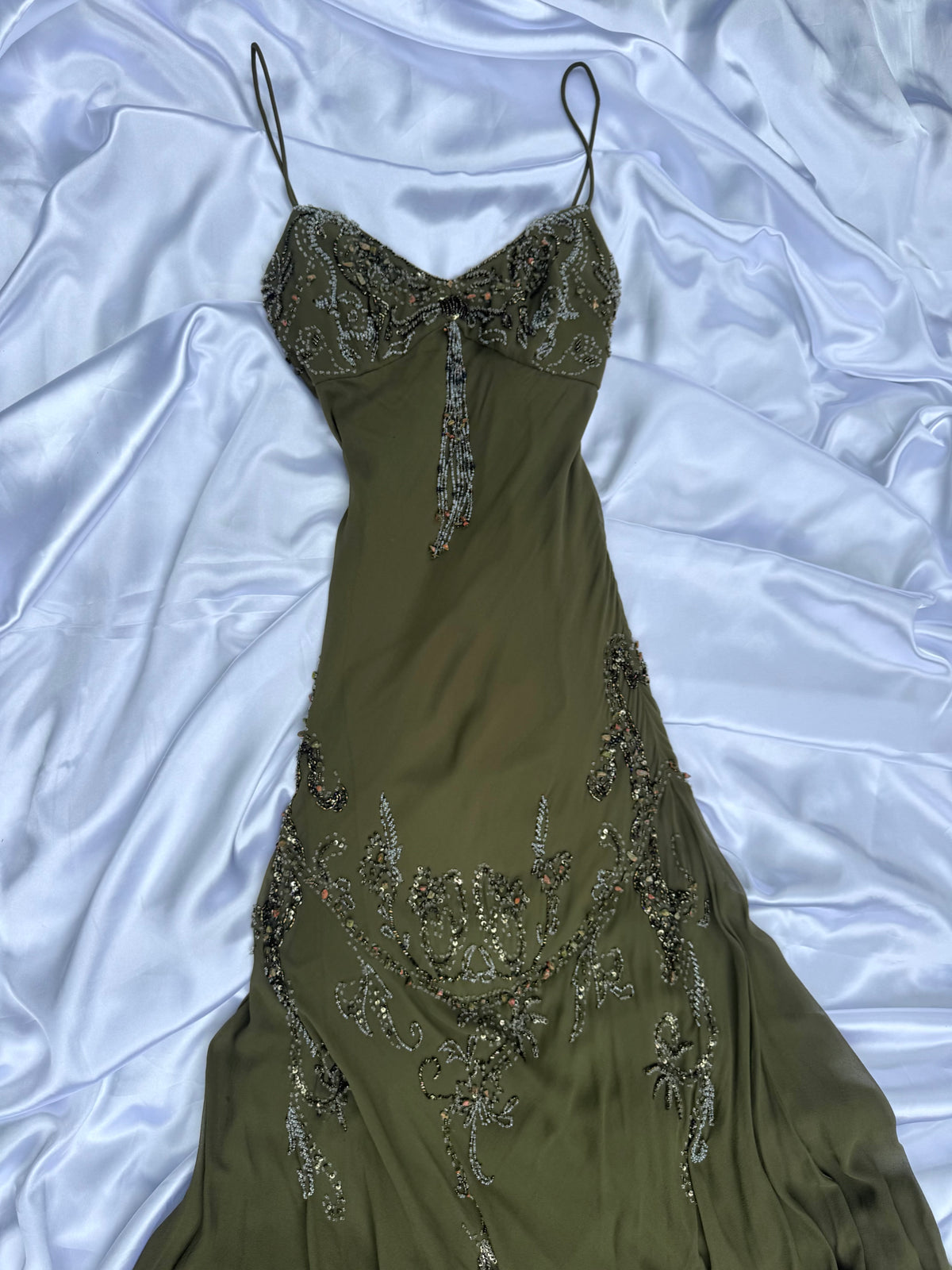 Spectacular Green Beaded Long dress