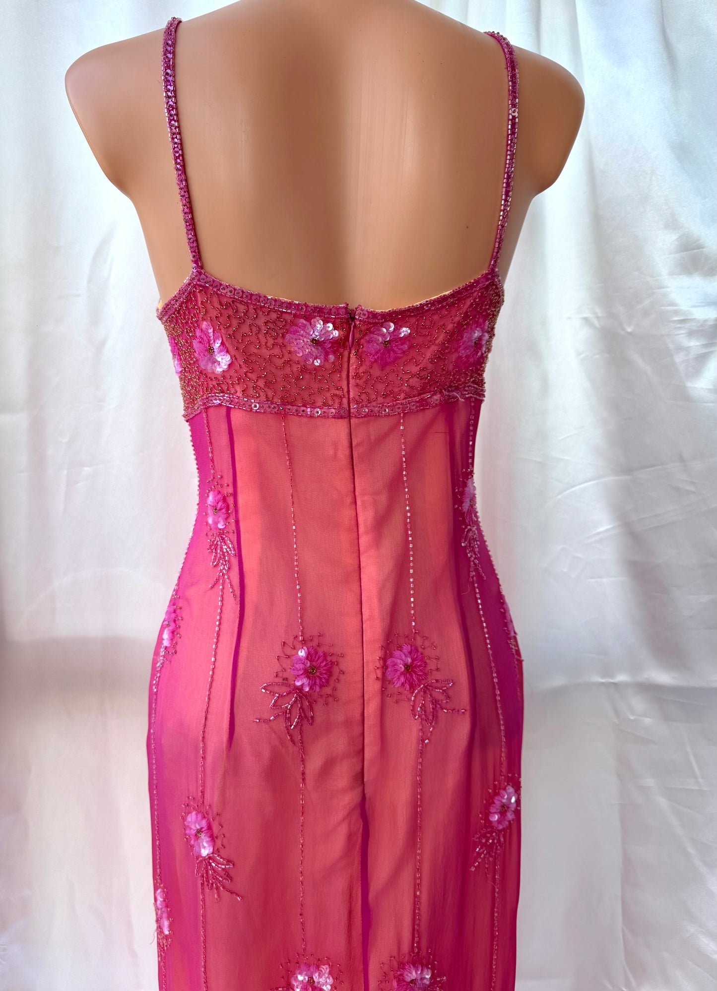 Stunning Beaded Vintage Pink Flower Silk Dress