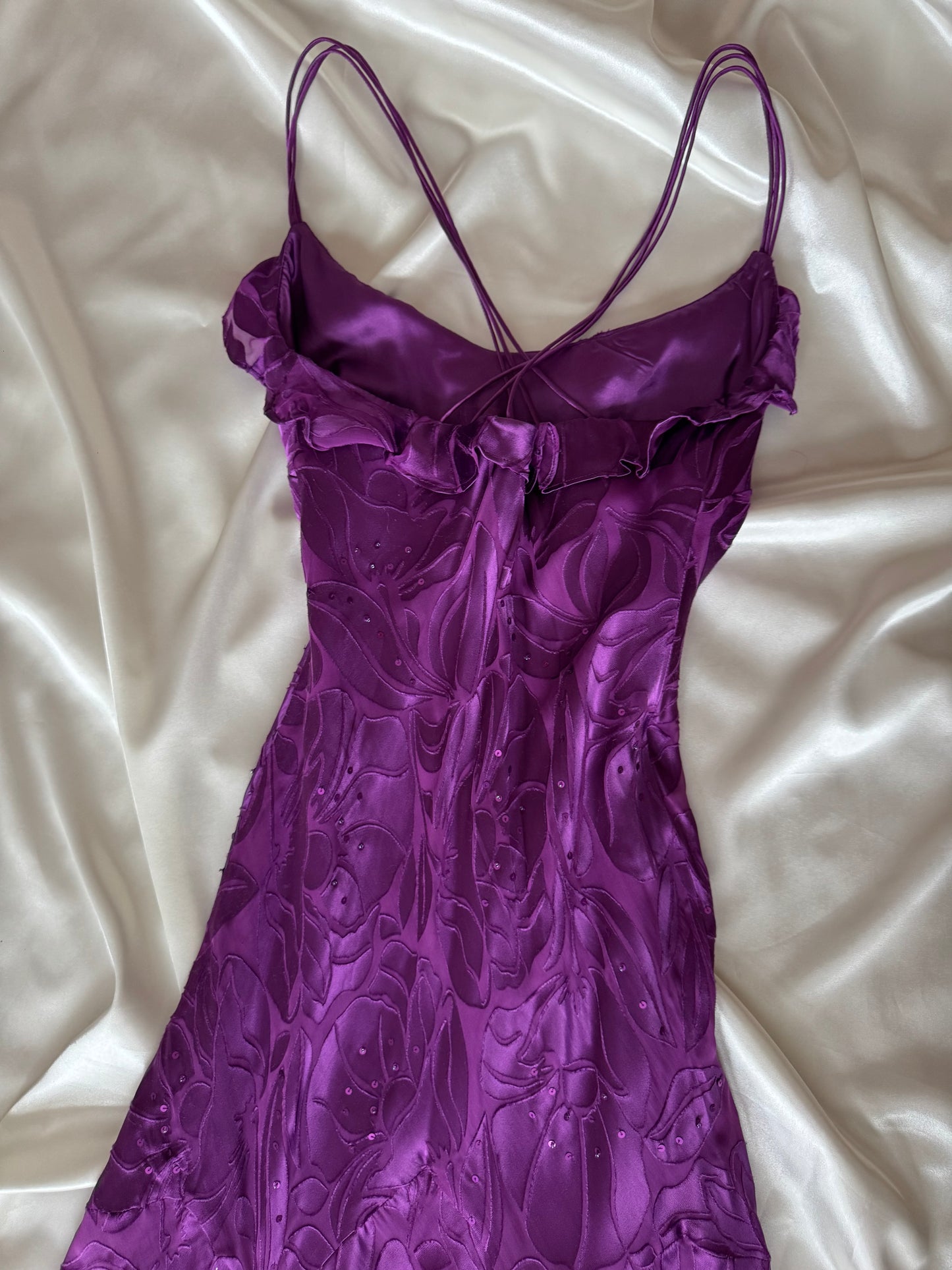 Long Purple Beaded Floral Dress