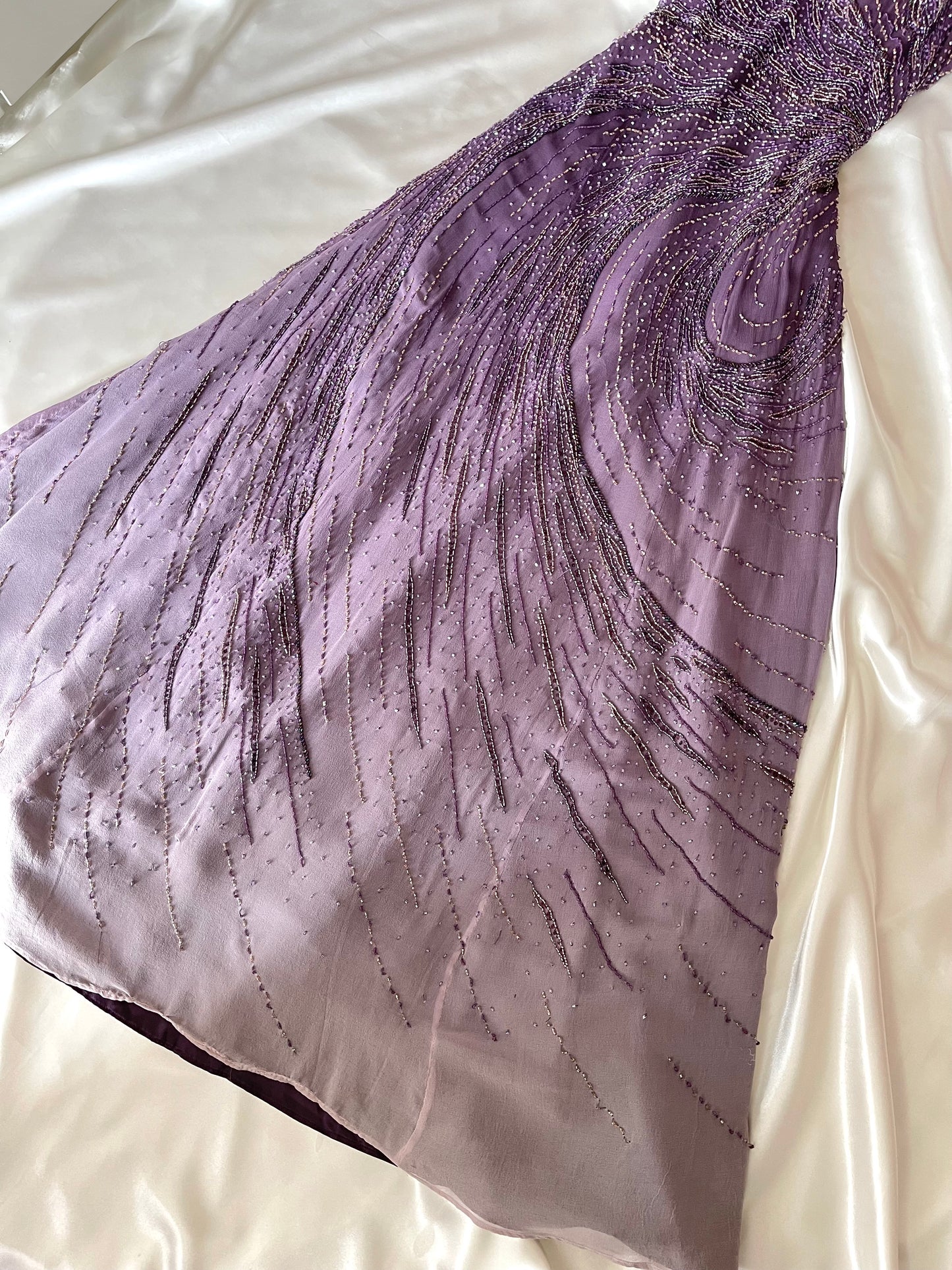 Vintage Long Purple Beaded Silk Dress