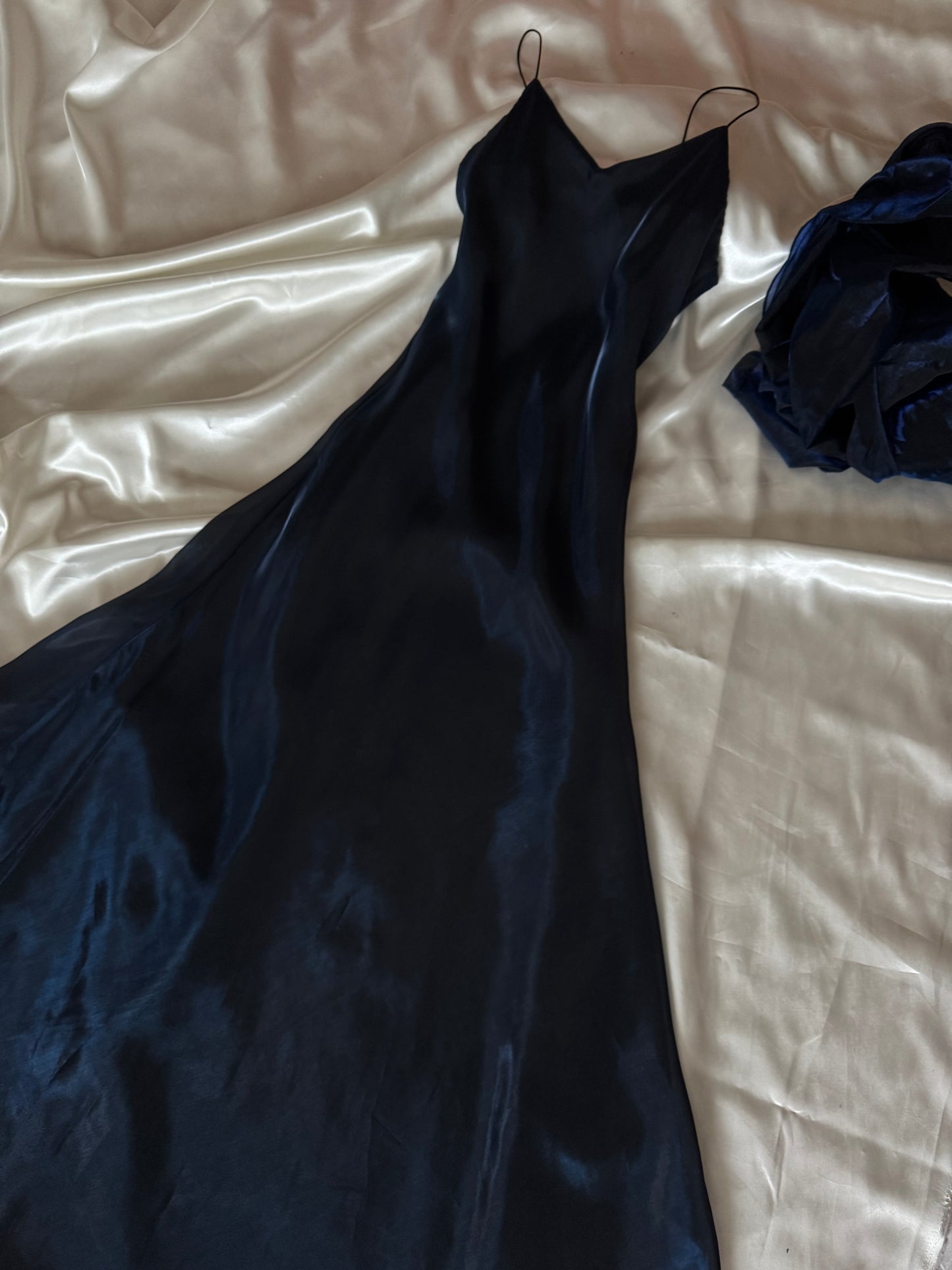 Dark Blue Vampy Long Vintage Satin Gown