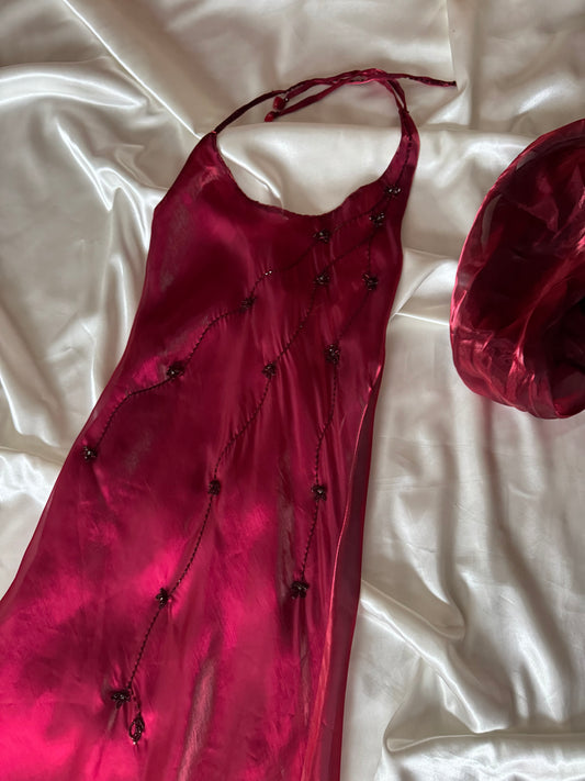 Elegant Red Satin Vintage Dress