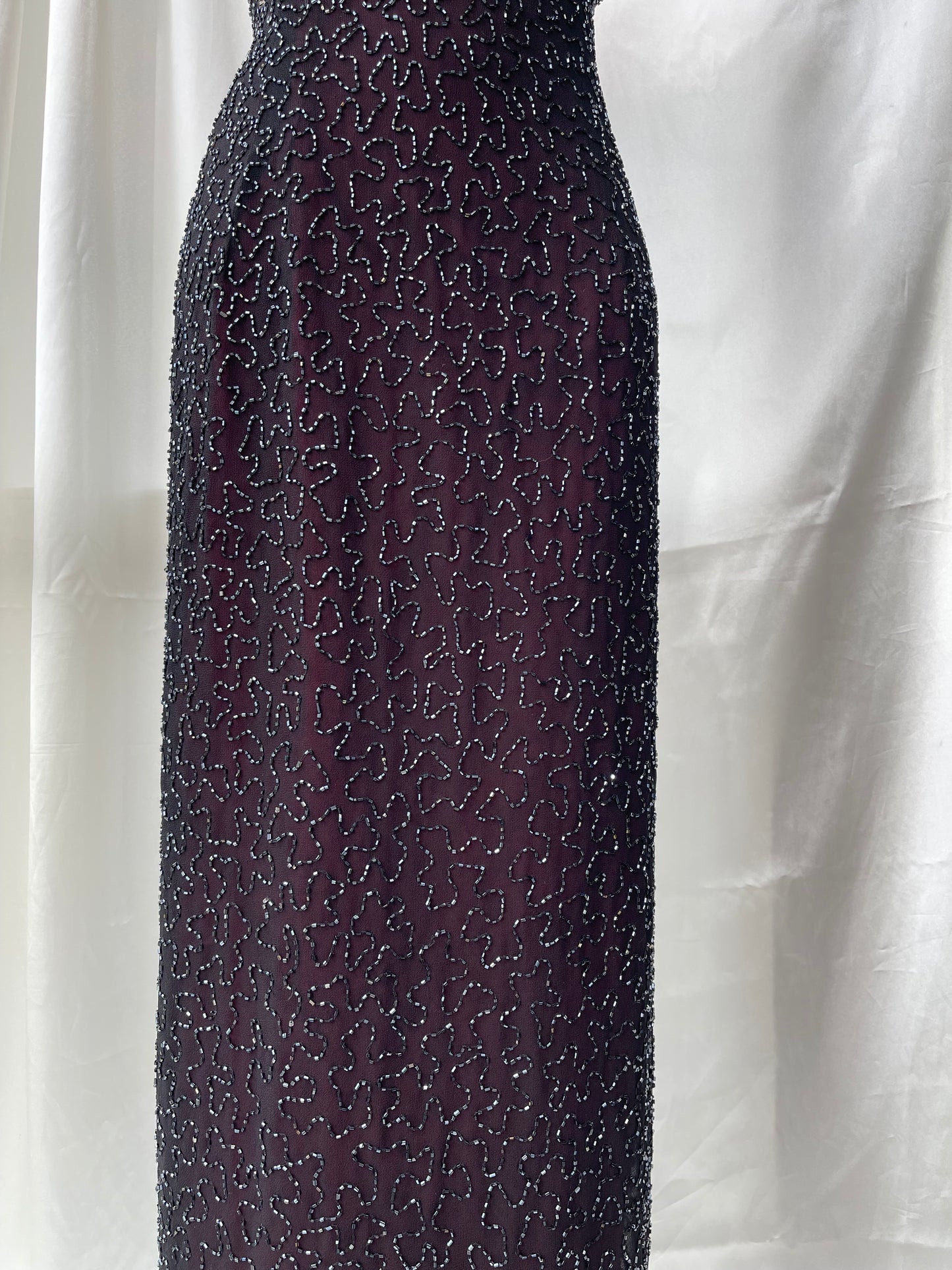 Long Burgundy Beaded Vintage Dress