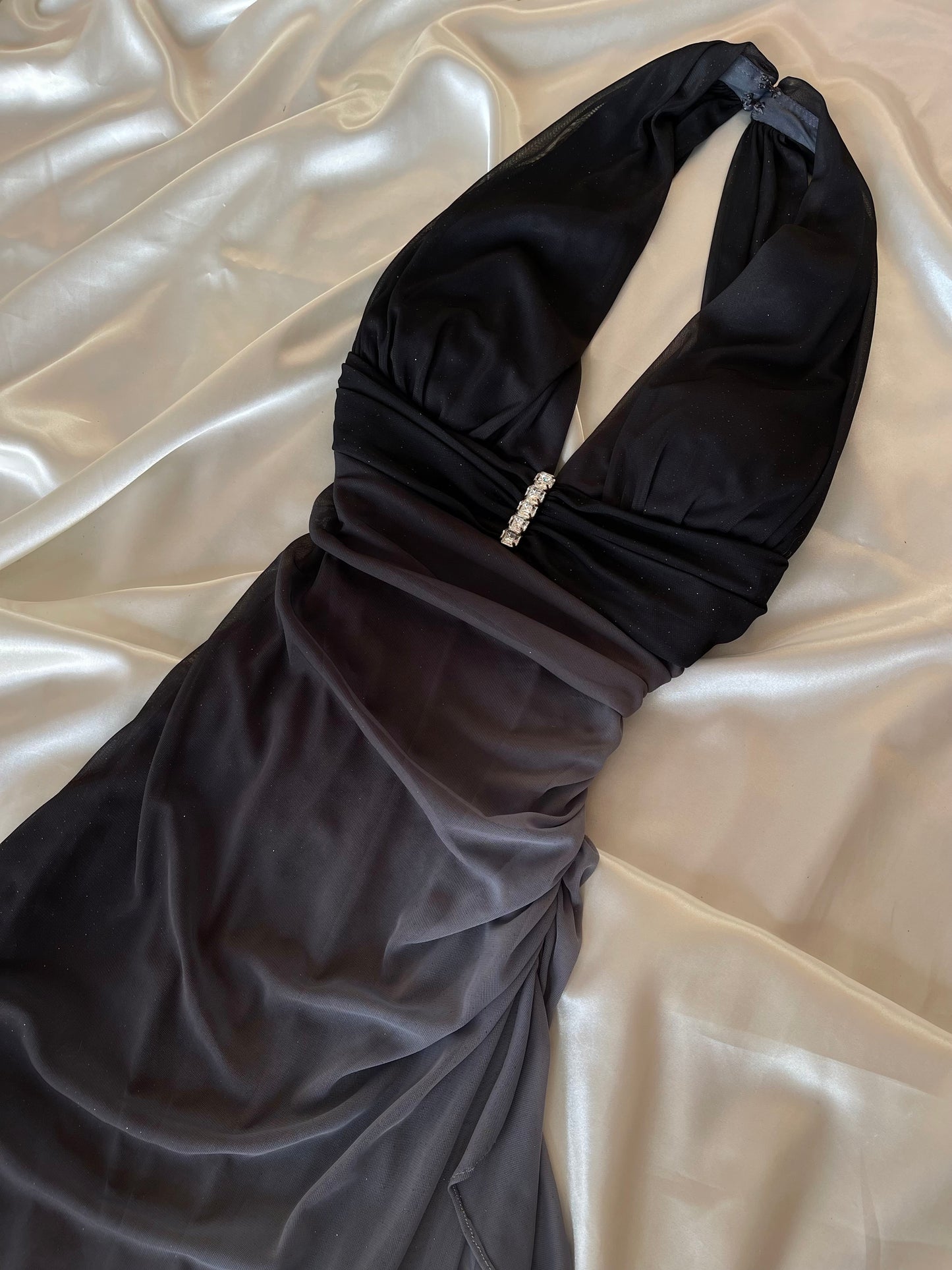 Sparkly Ombre Gray Halter Neck Vintage Dress