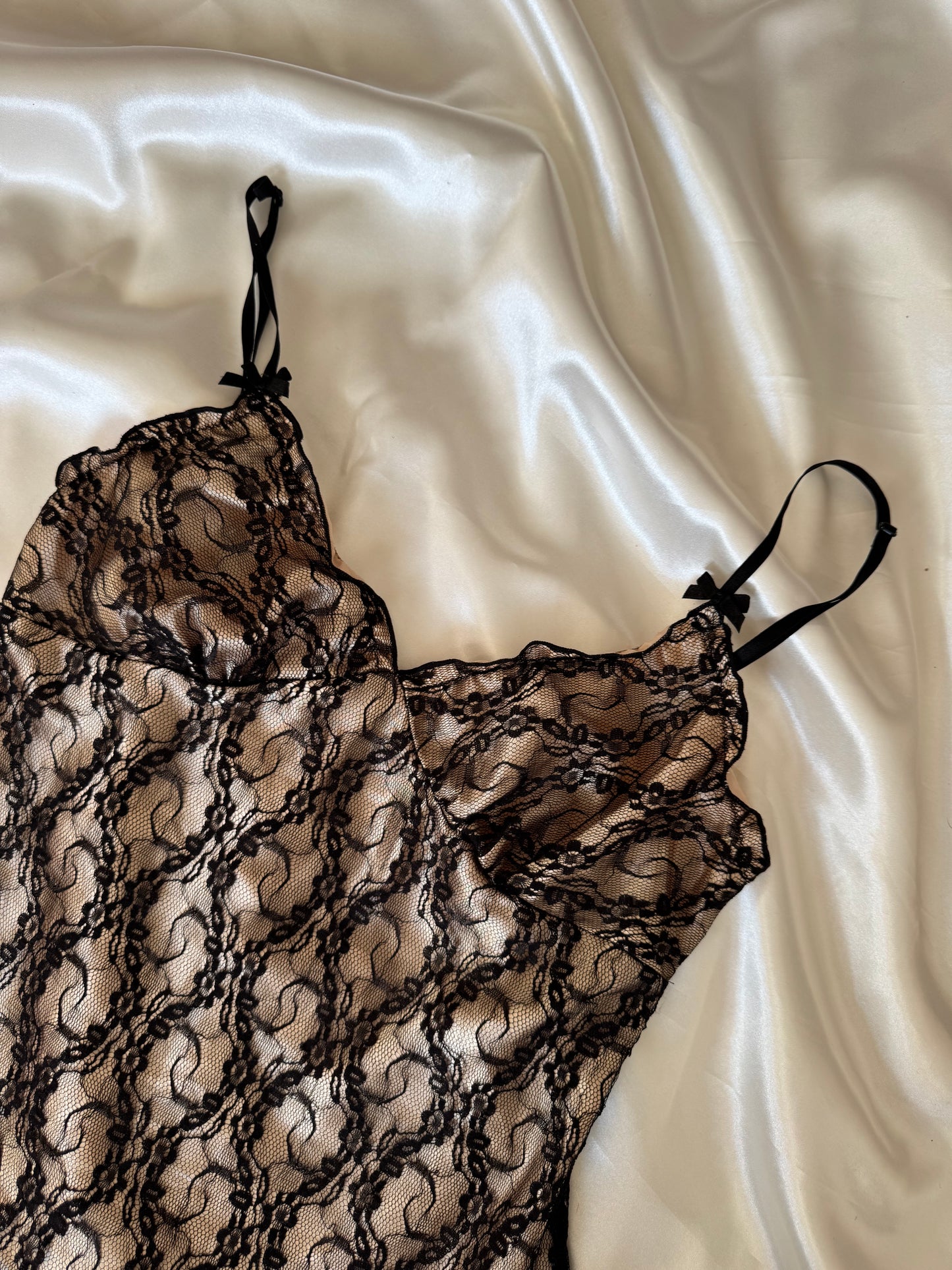 Champagne & Black Lace Top