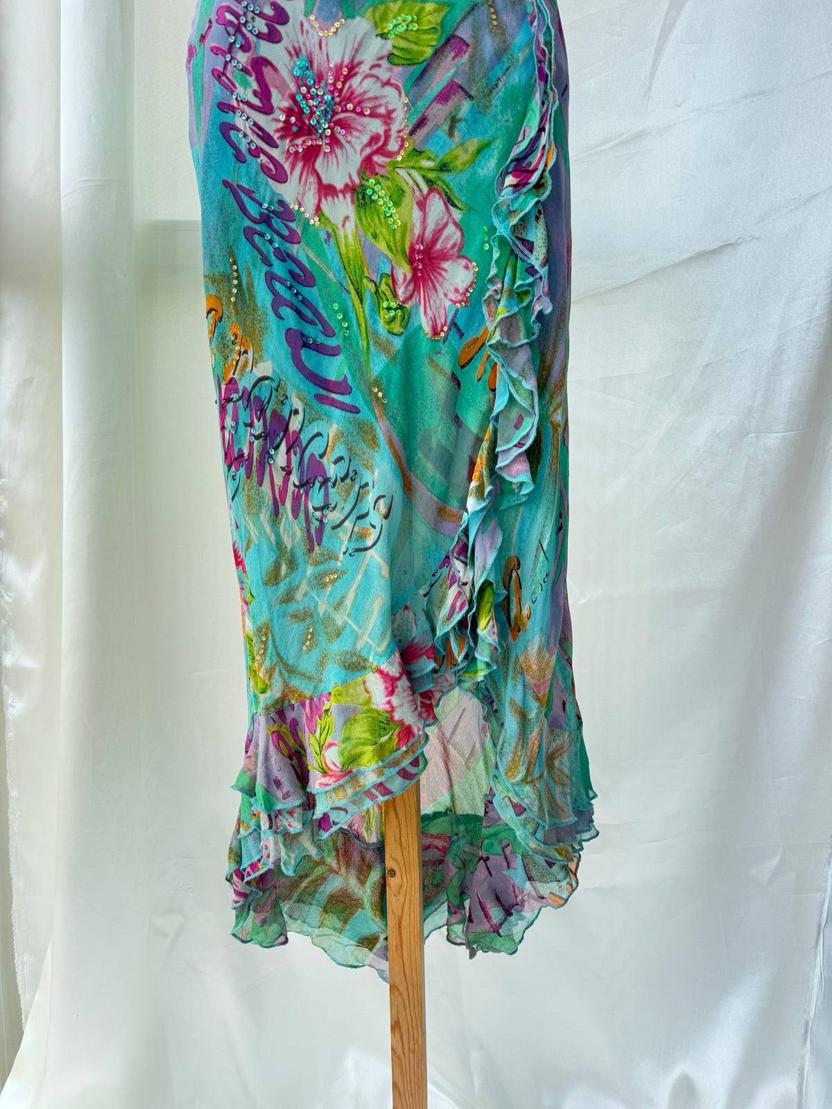 Stunning Beaded Vintage Blue Flower Dress