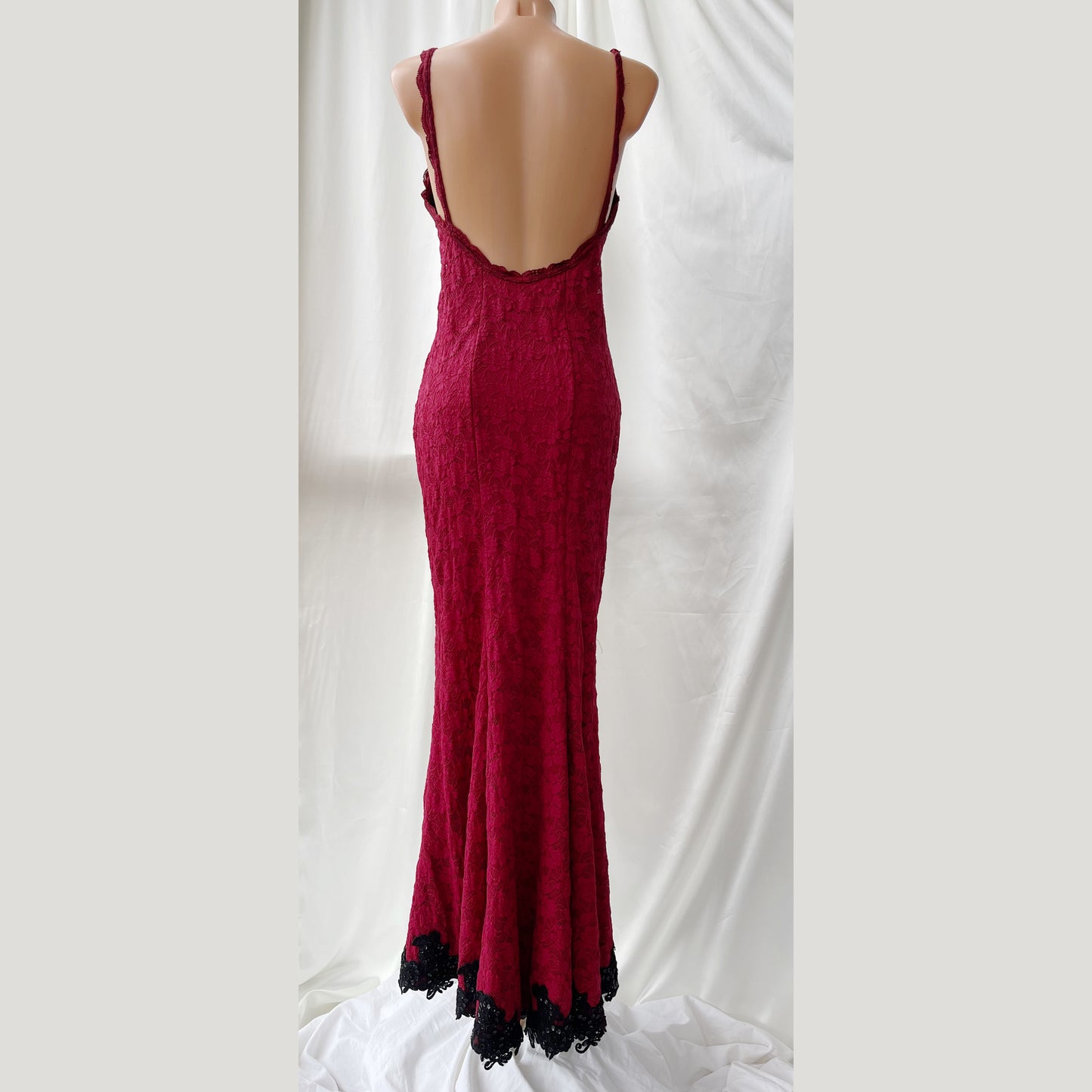 Red Vintage Gown with Black Lace Detailing