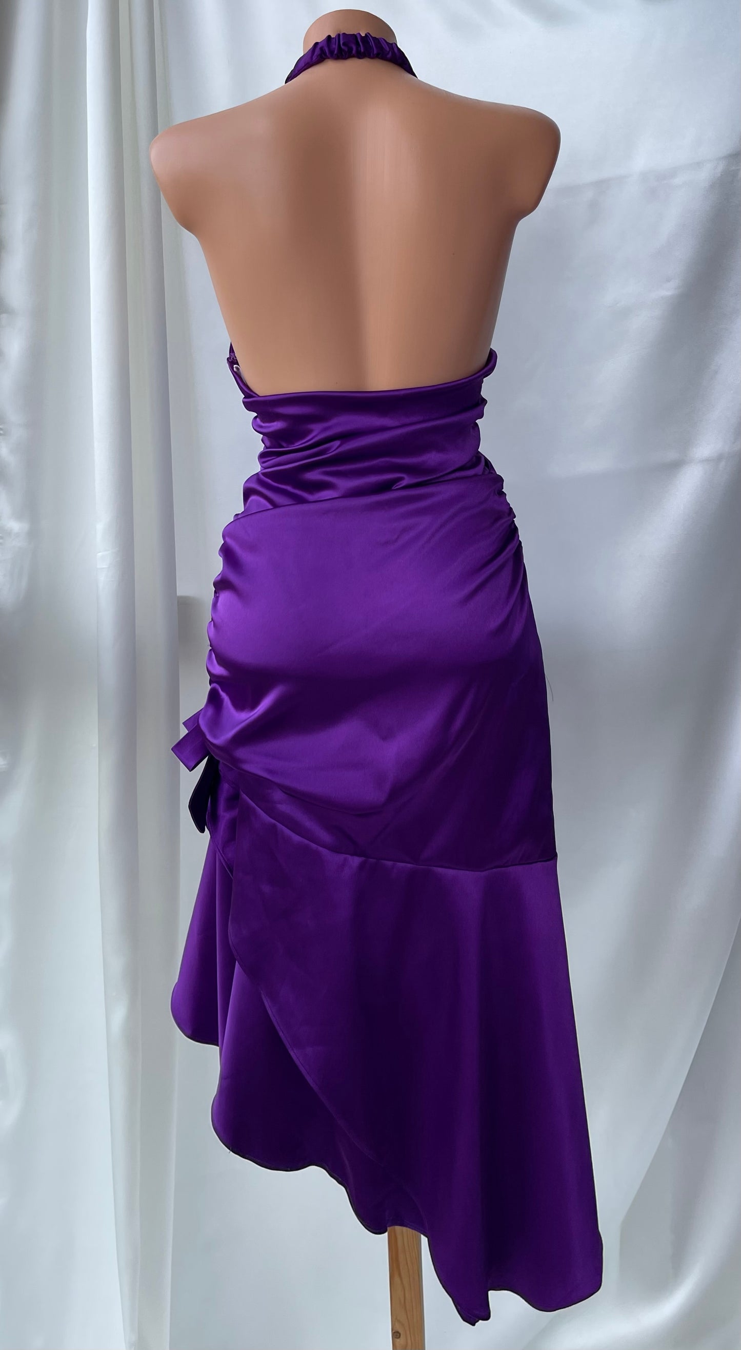 Beautiful Purple Satin Side Rutched Vintage Dress