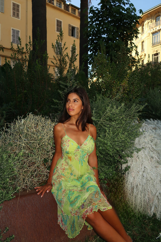 Green Floral Mini Rene Derhy Vintage dress