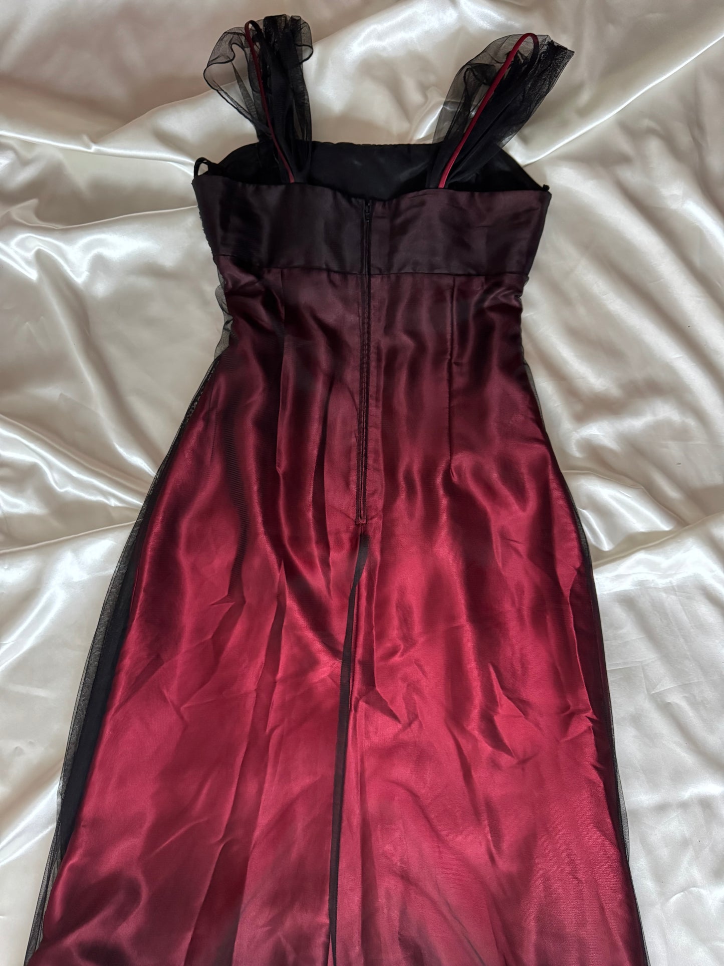 Gorgeous Red & Black Tulle Beaded Gothic Vintage Gown