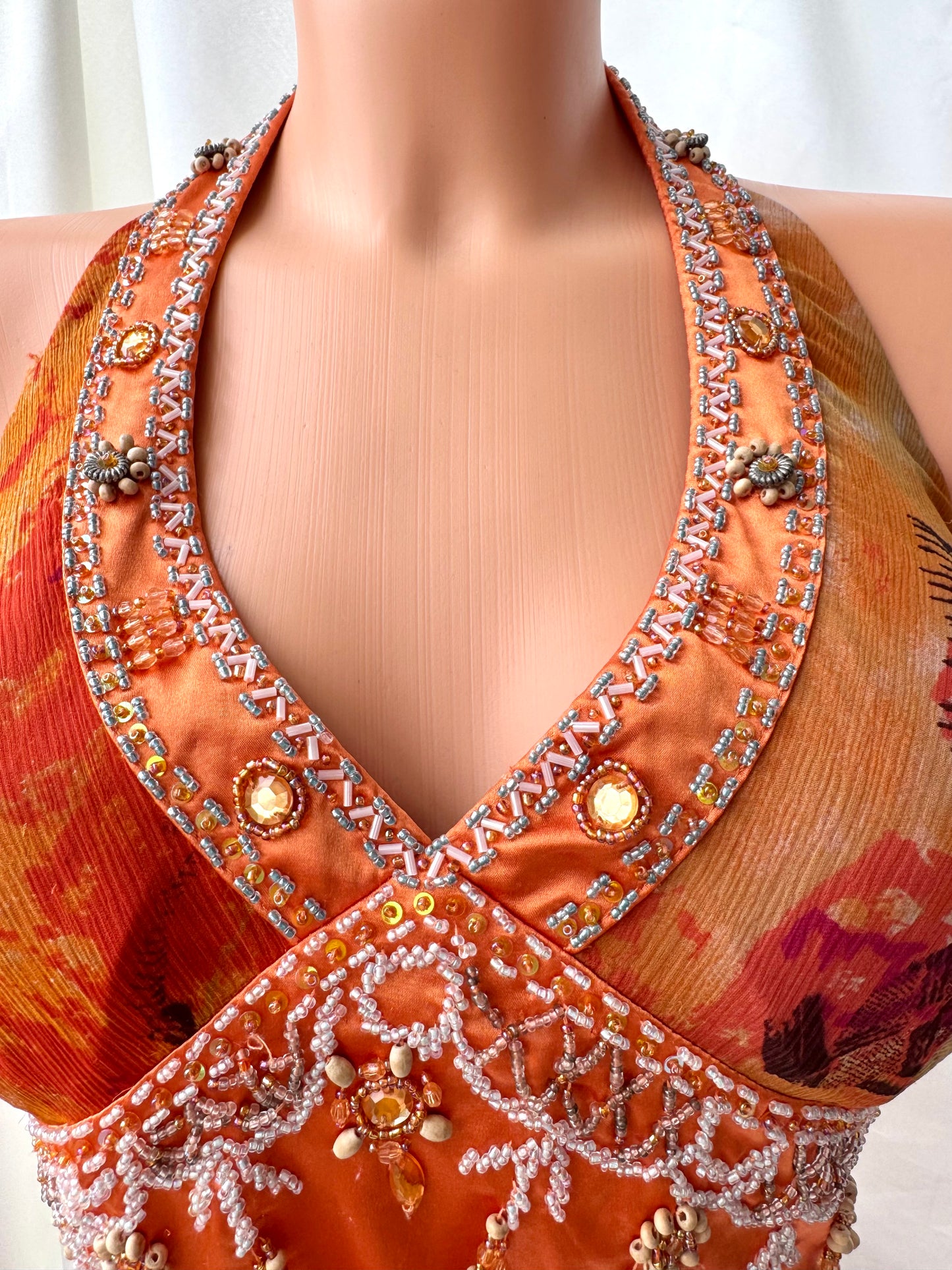 Orange Silk Beaded Vintage Dress