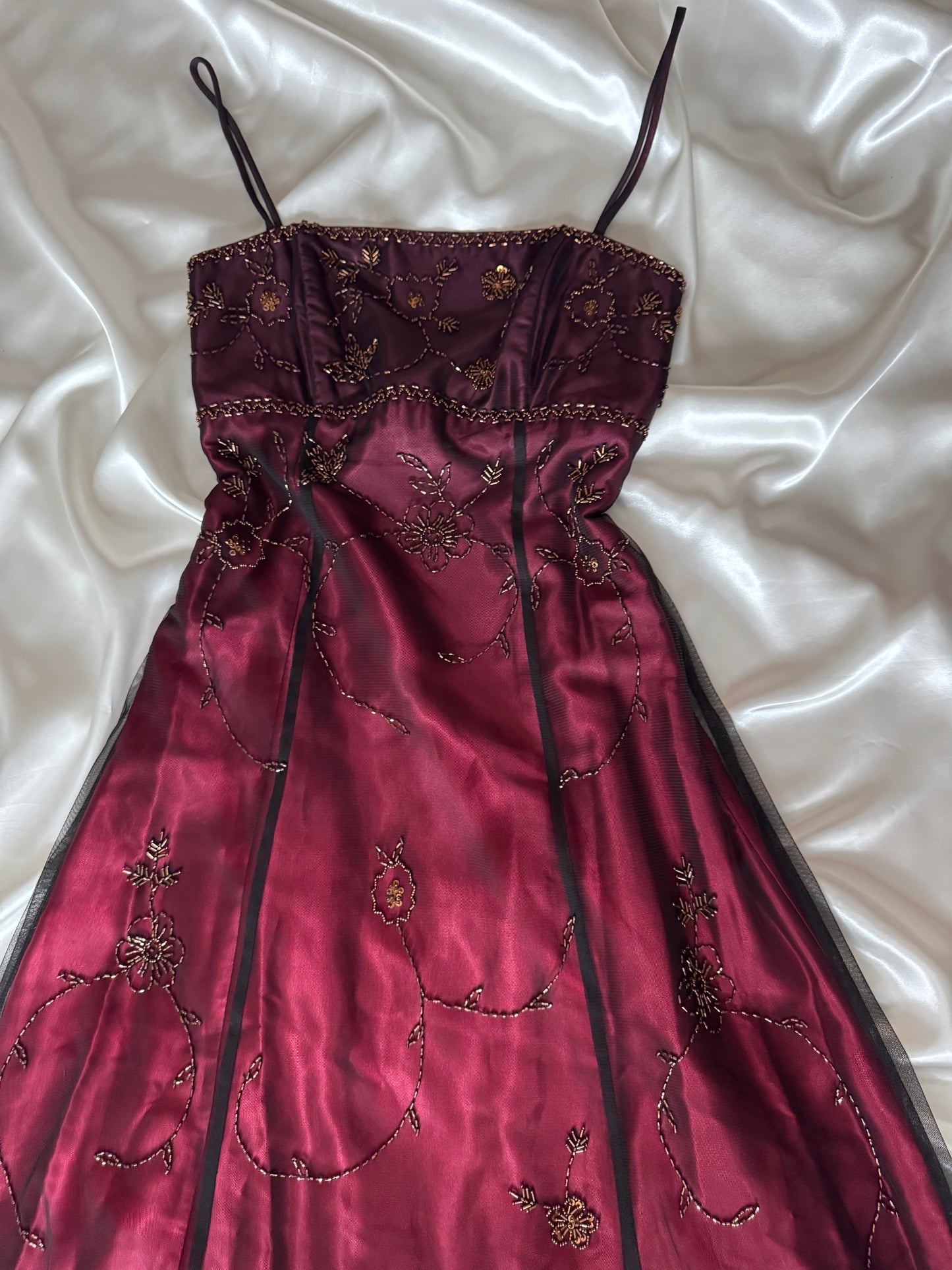 Gorgeous Red & Black Tulle Beaded Gothic Vintage Gown