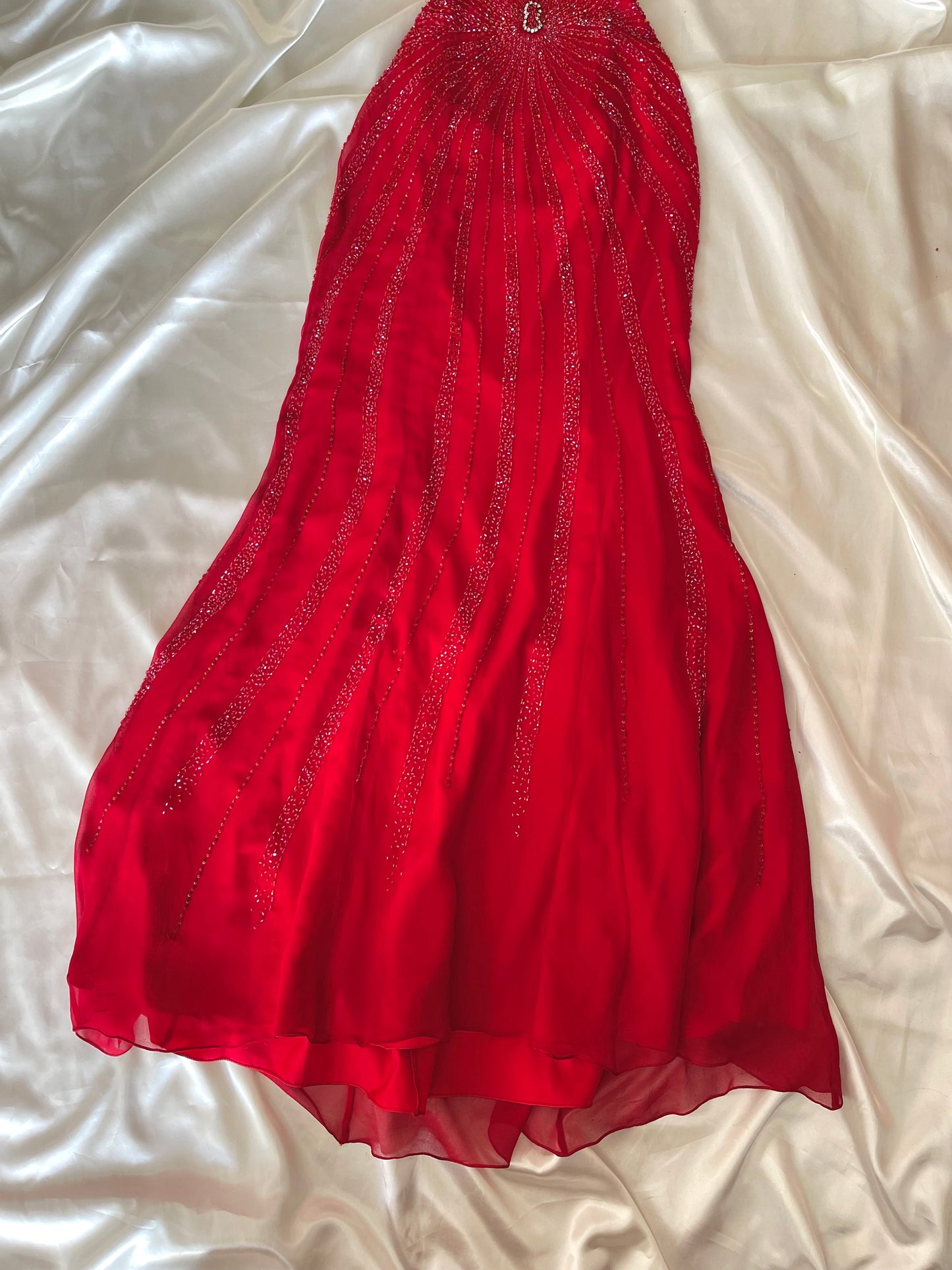 Red Beaded Cut Out Vintage Dress