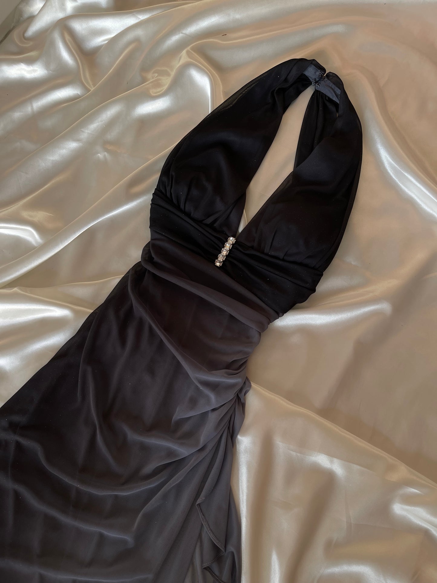 Sparkly Ombre Gray Halter Neck Vintage Dress