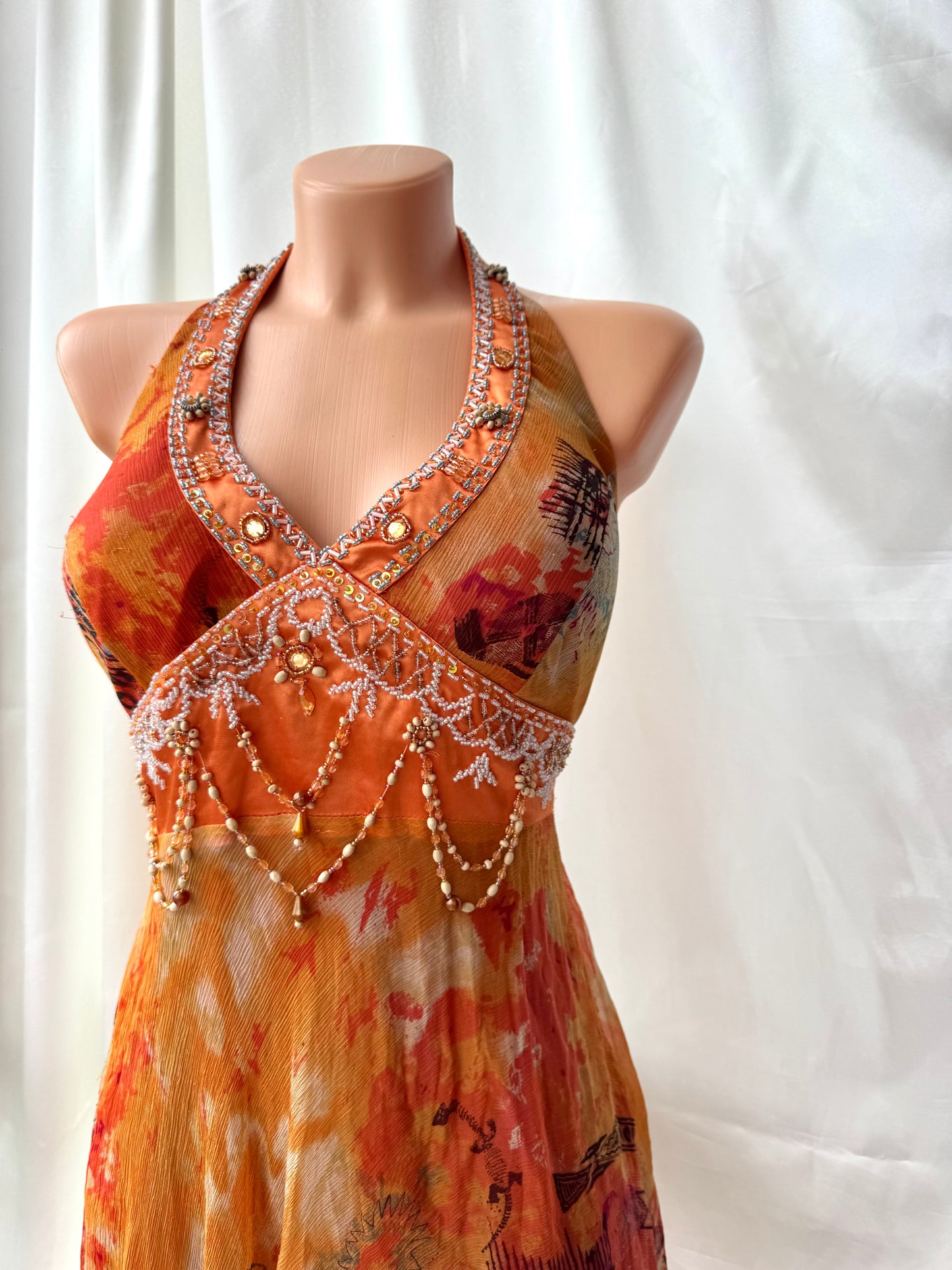 Orange Silk Beaded Vintage Dress
