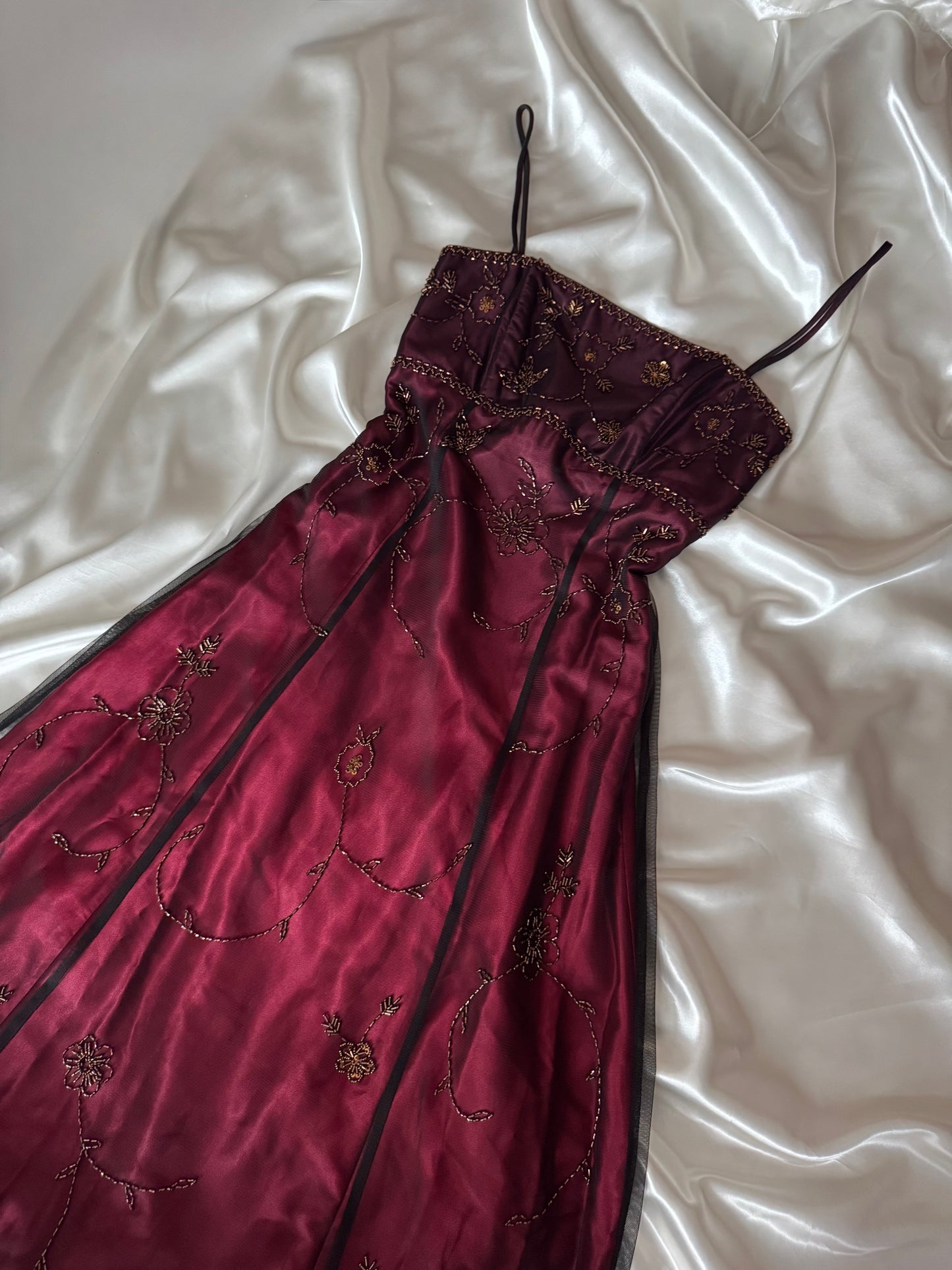 Gorgeous Red & Black Tulle Beaded Gothic Vintage Gown