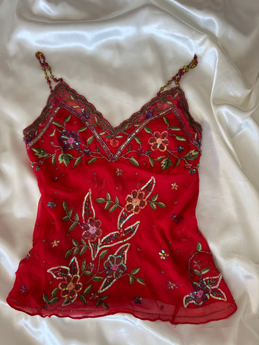 Red Colorful Beaded Top