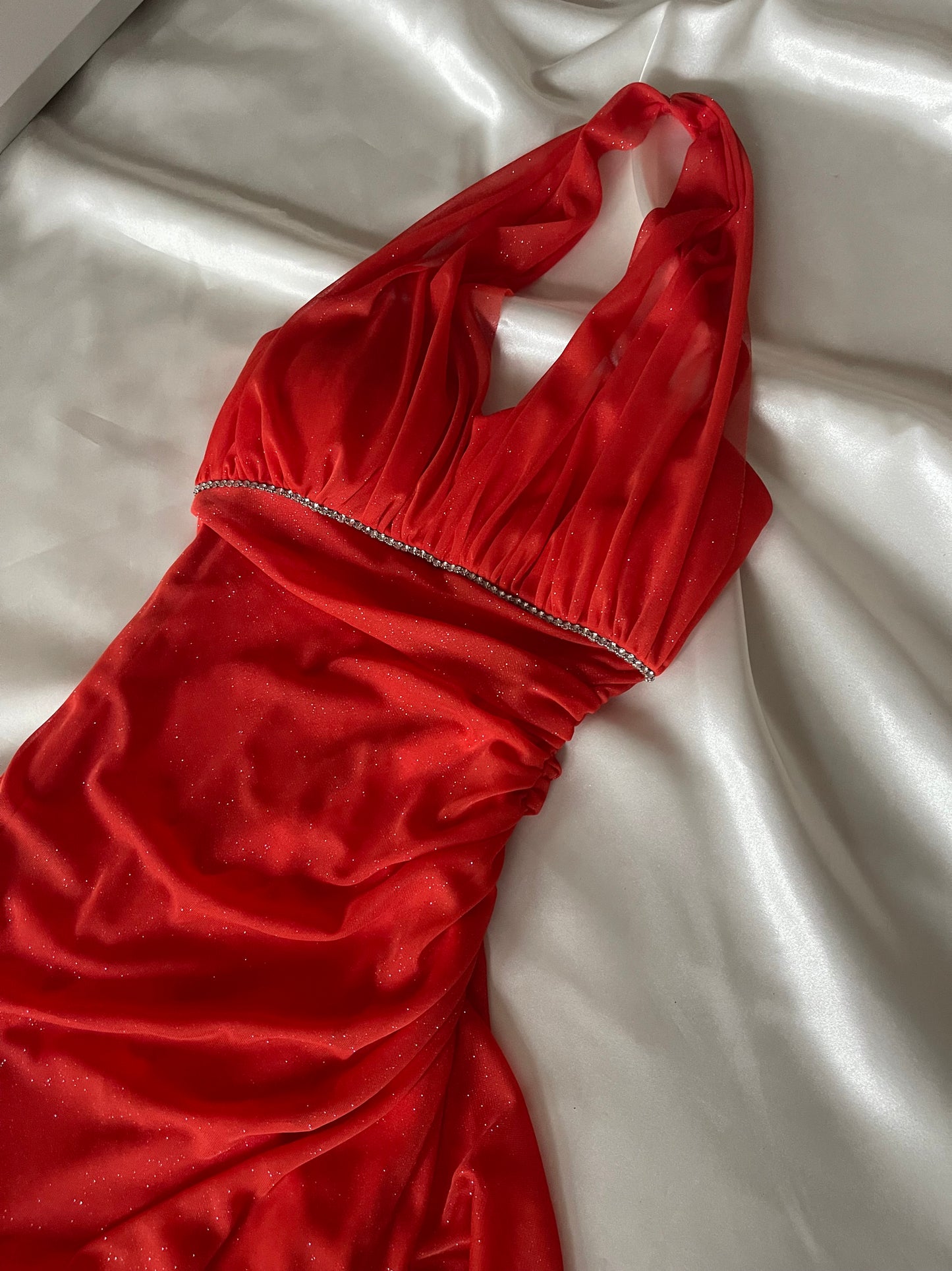 Sparkly Blood Orange Halter Neck Vintage Dress
