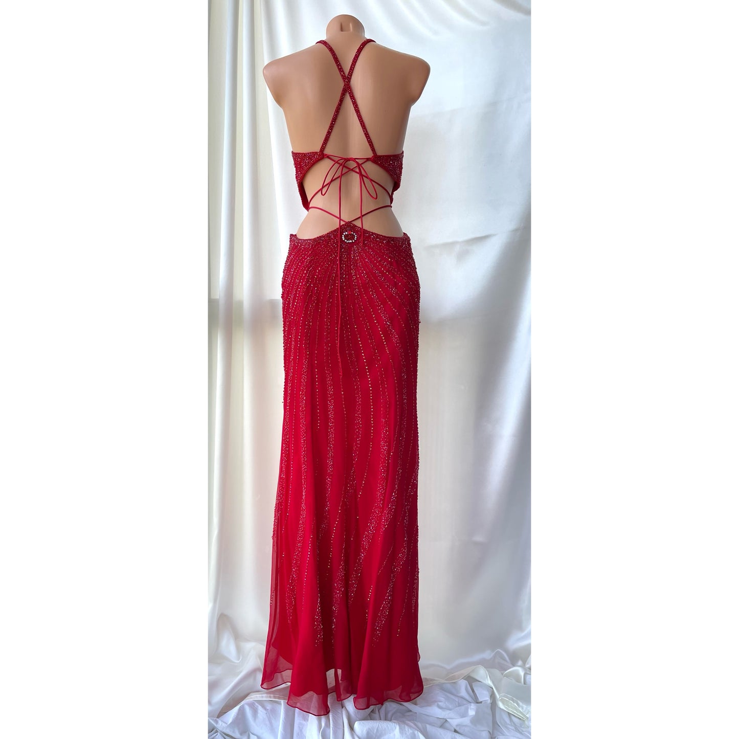 Red Beaded Cut Out Vintage Dress