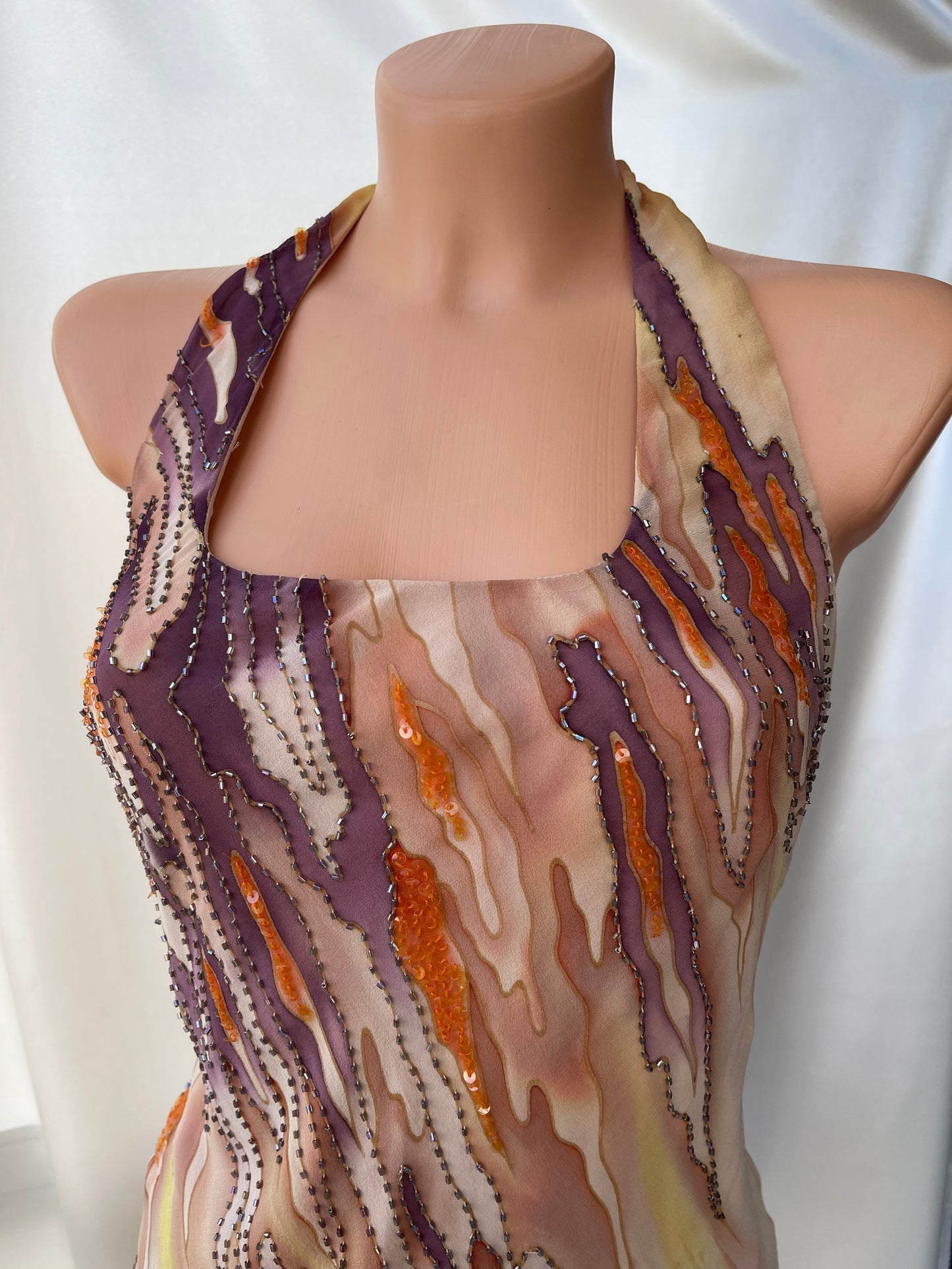 Spectacular Brown Beaded Silk Dress