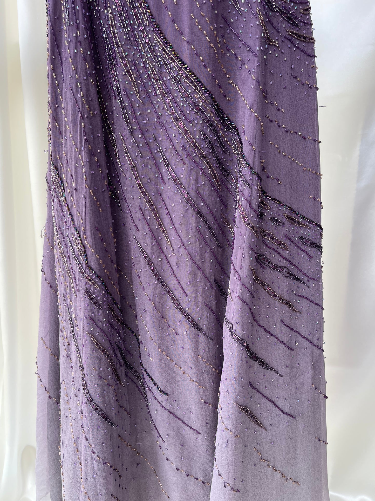 Vintage Long Purple Beaded Silk Dress