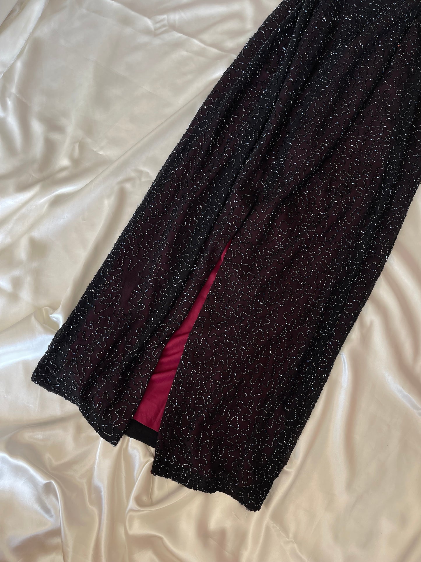 Long Burgundy Beaded Vintage Dress