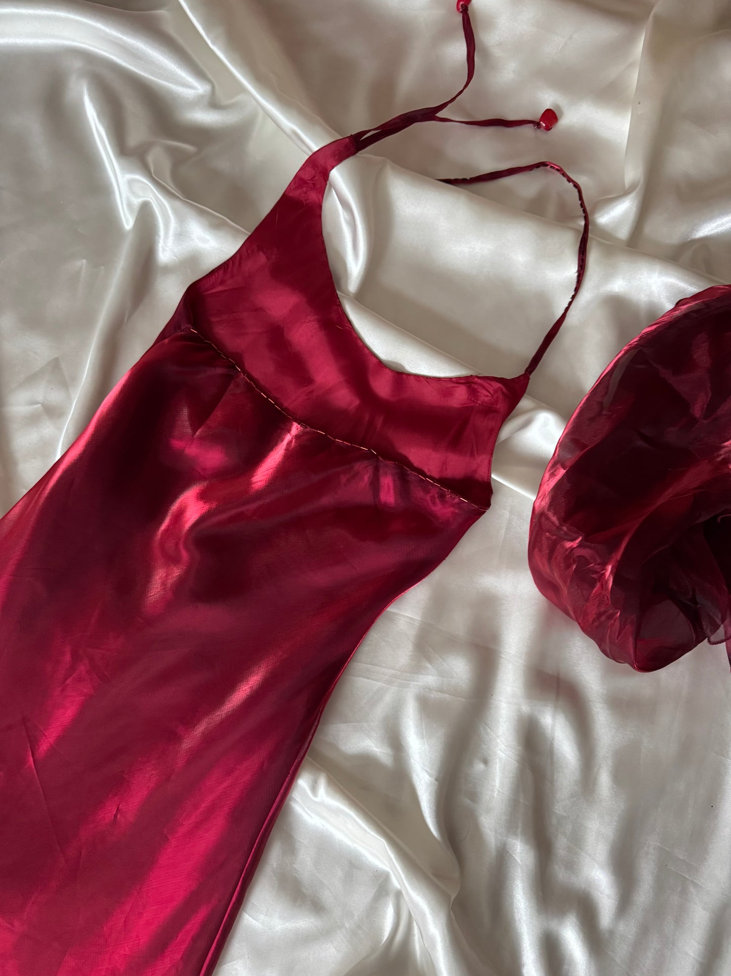 Elegant Red Satin Vintage Dress