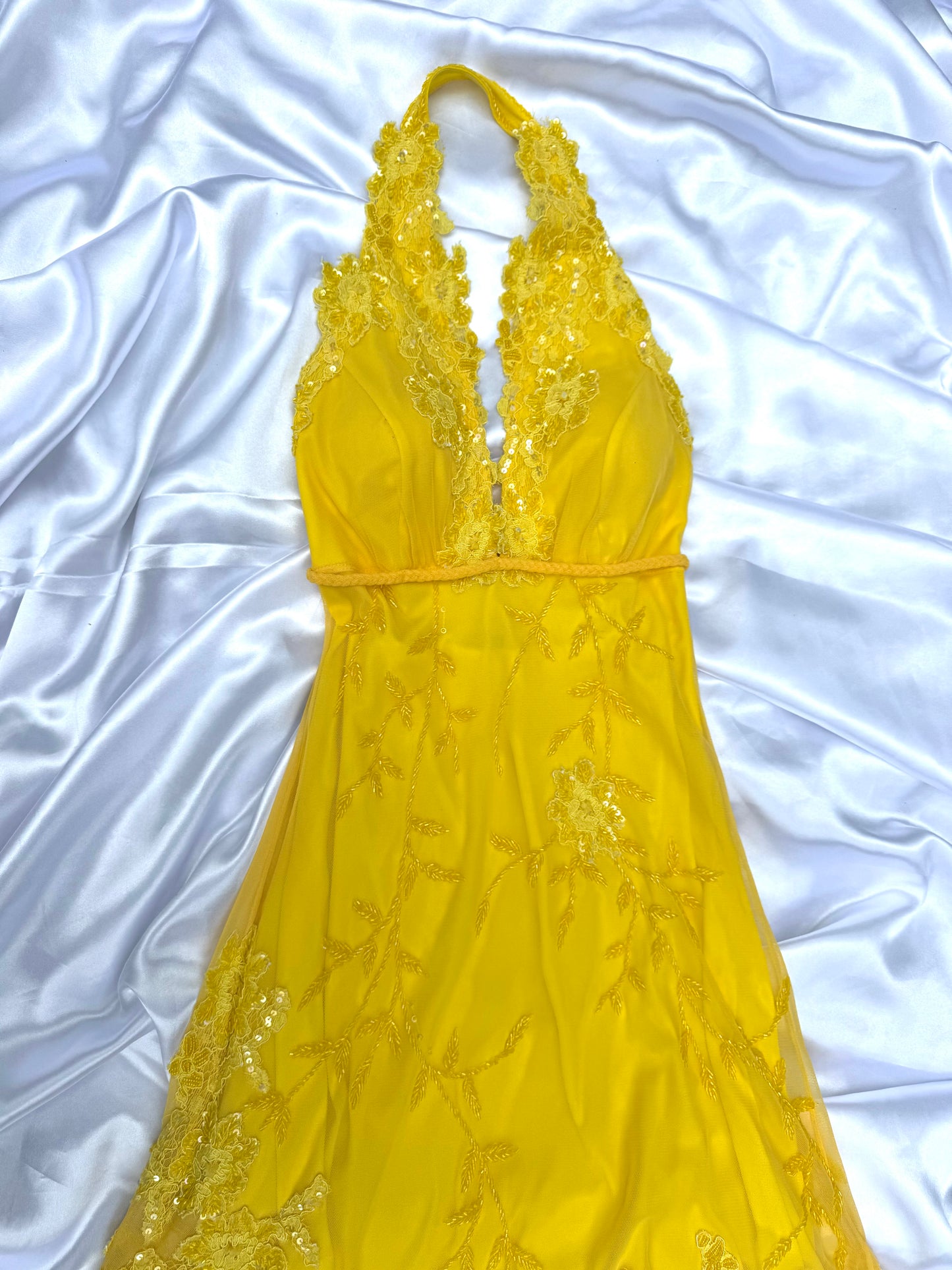 Yellow Beaded Lace Vintage Aftershock Summer Dress
