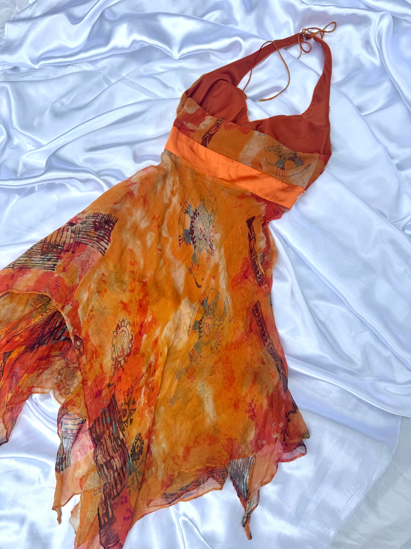 Orange Silk Beaded Vintage Dress