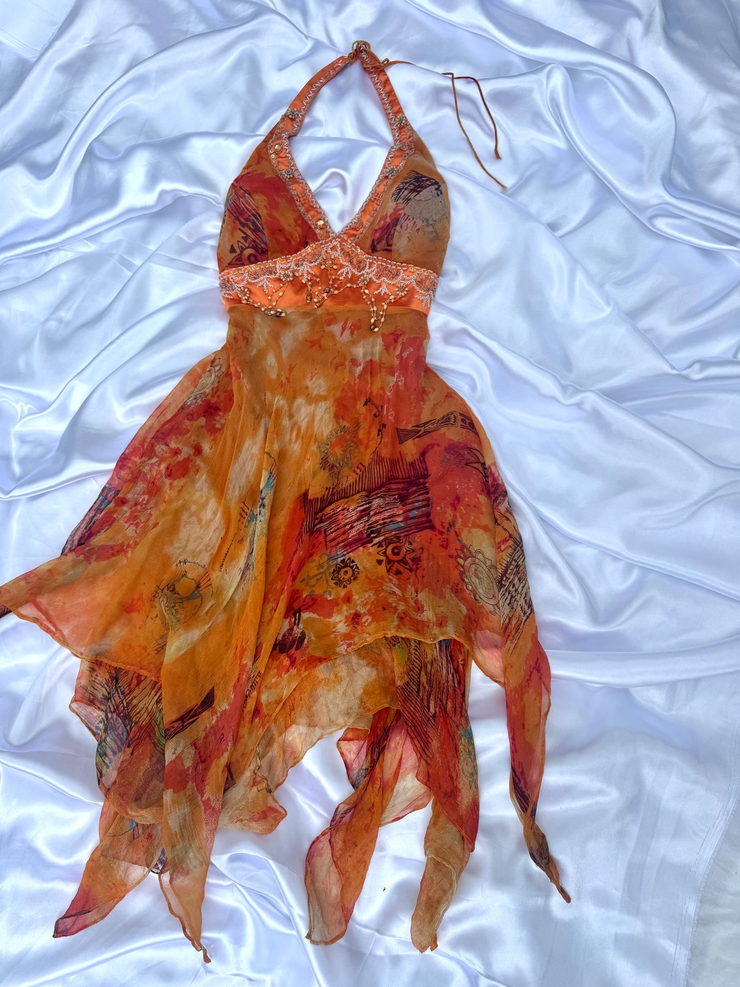 Orange Silk Beaded Vintage Dress