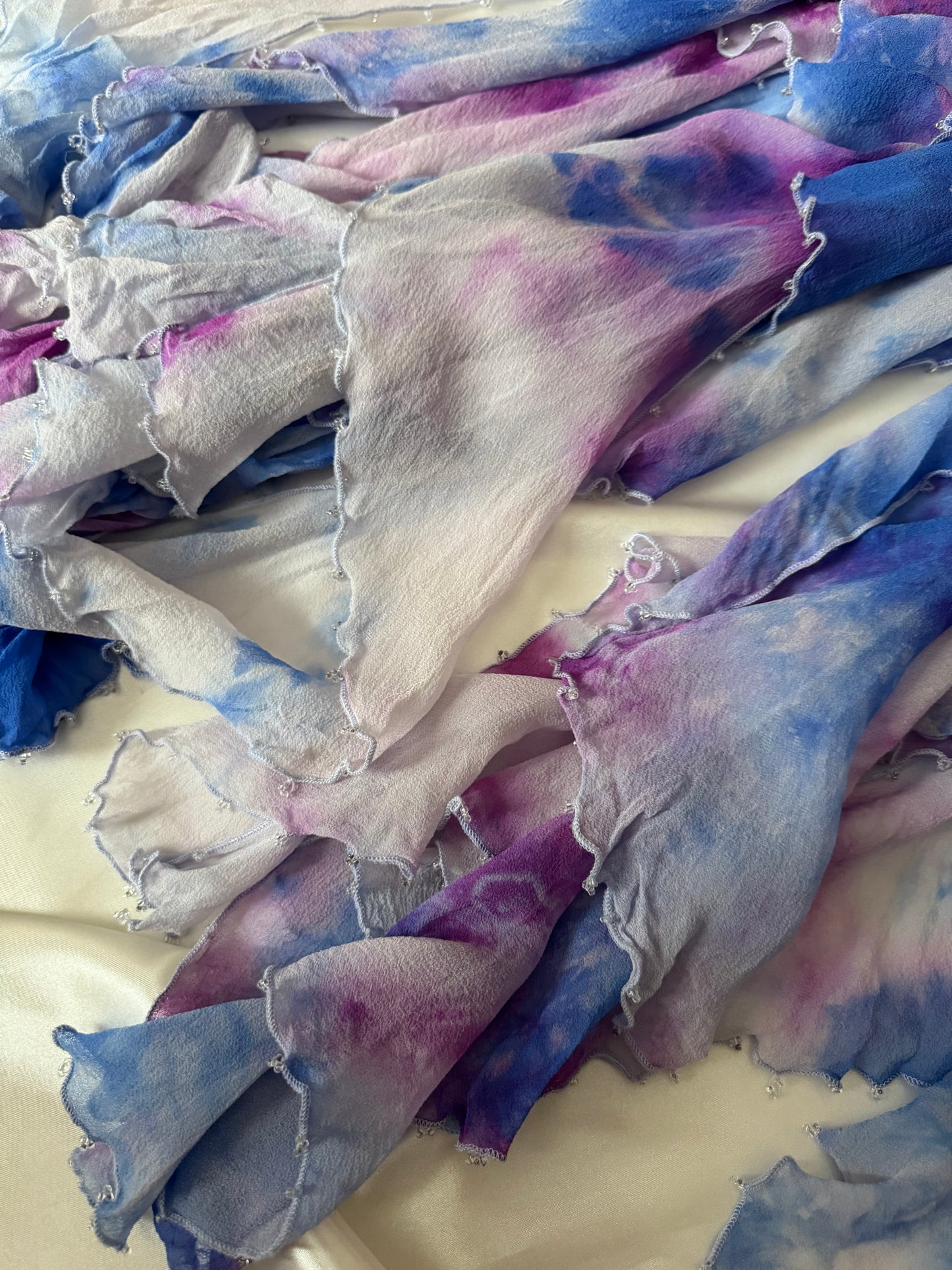 Vintage Frill Skirt Purple and White Beaded Silk Dress